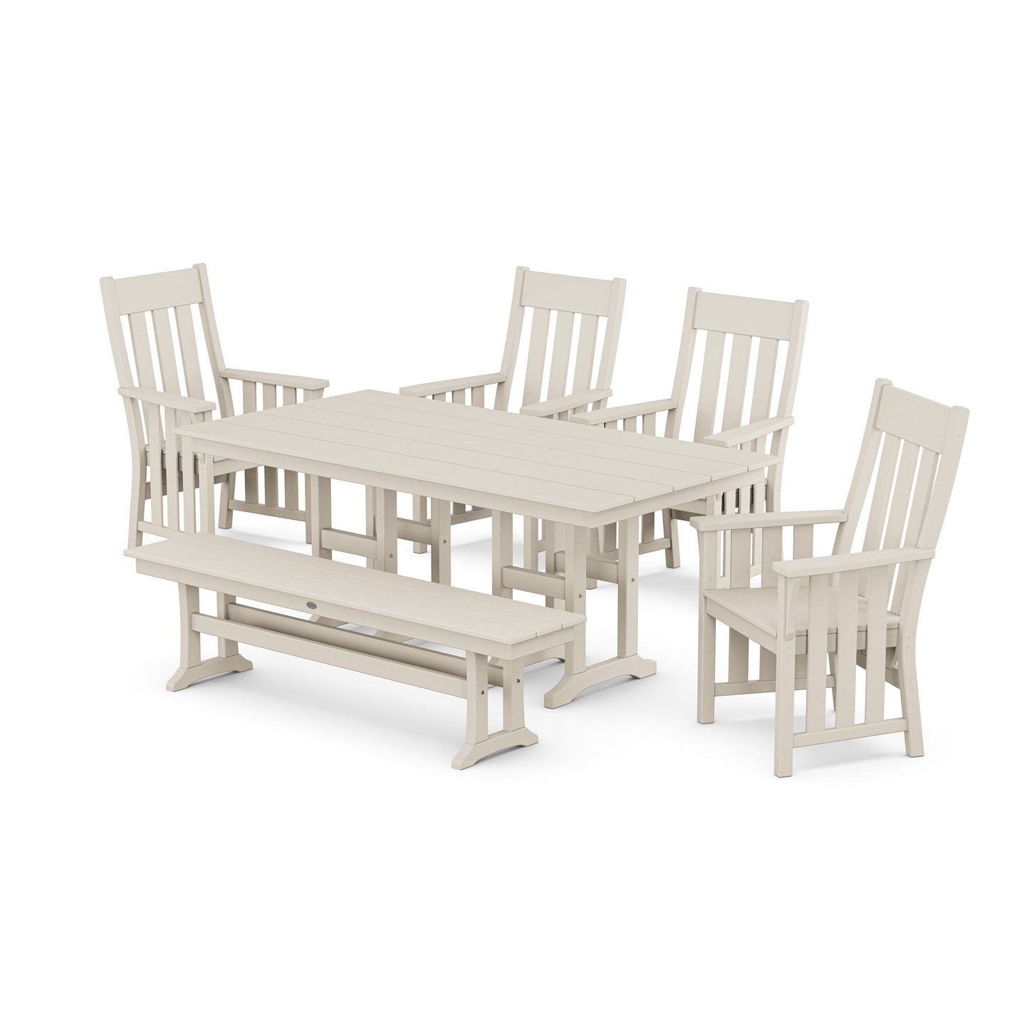 POLYWOOD Acadia 6-Piece Farmhouse Dining Set with Bench — Sand