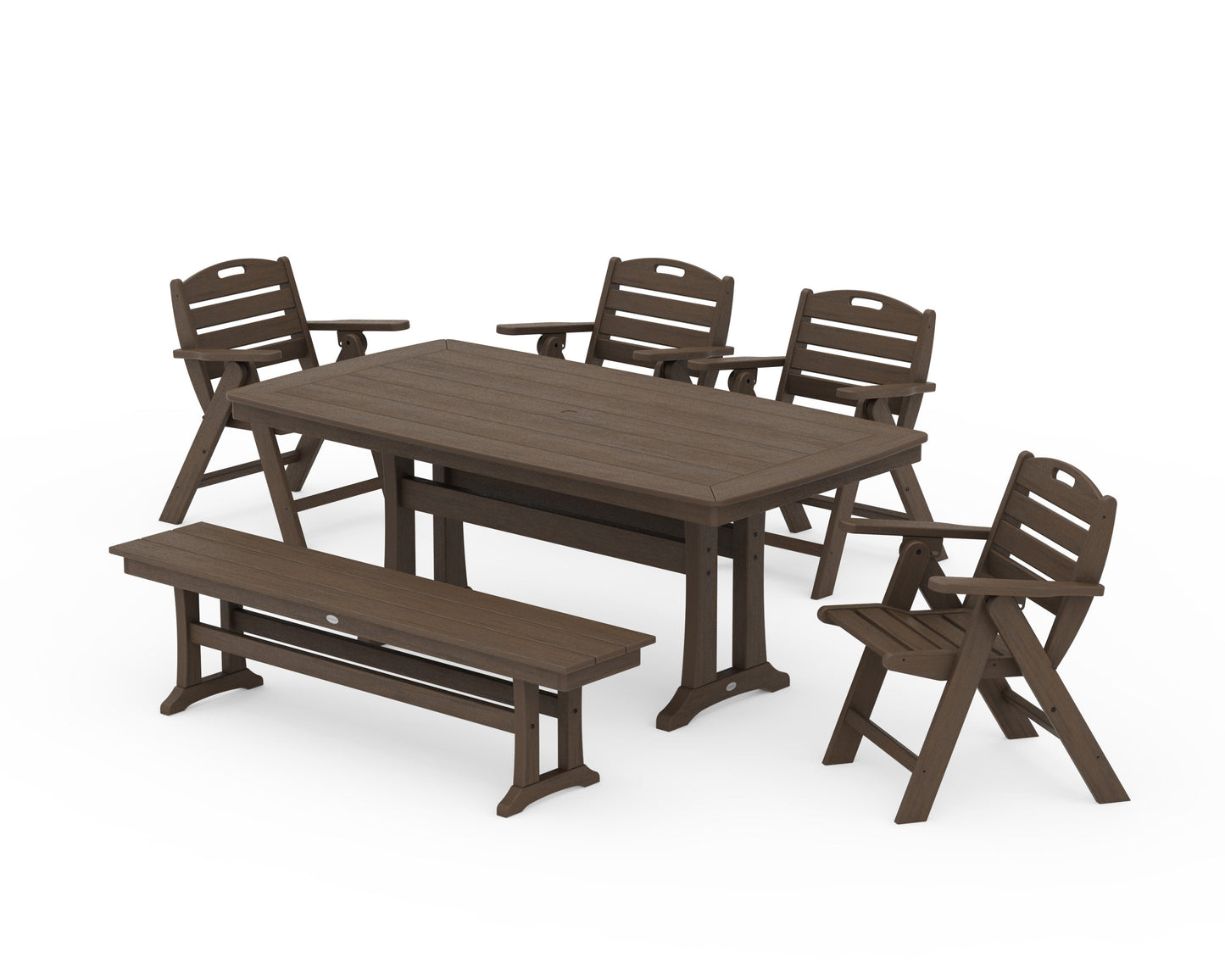 POLYWOOD Nautical Lowback 6-Piece Dining Set with Trestle Legs and Bench — Kona