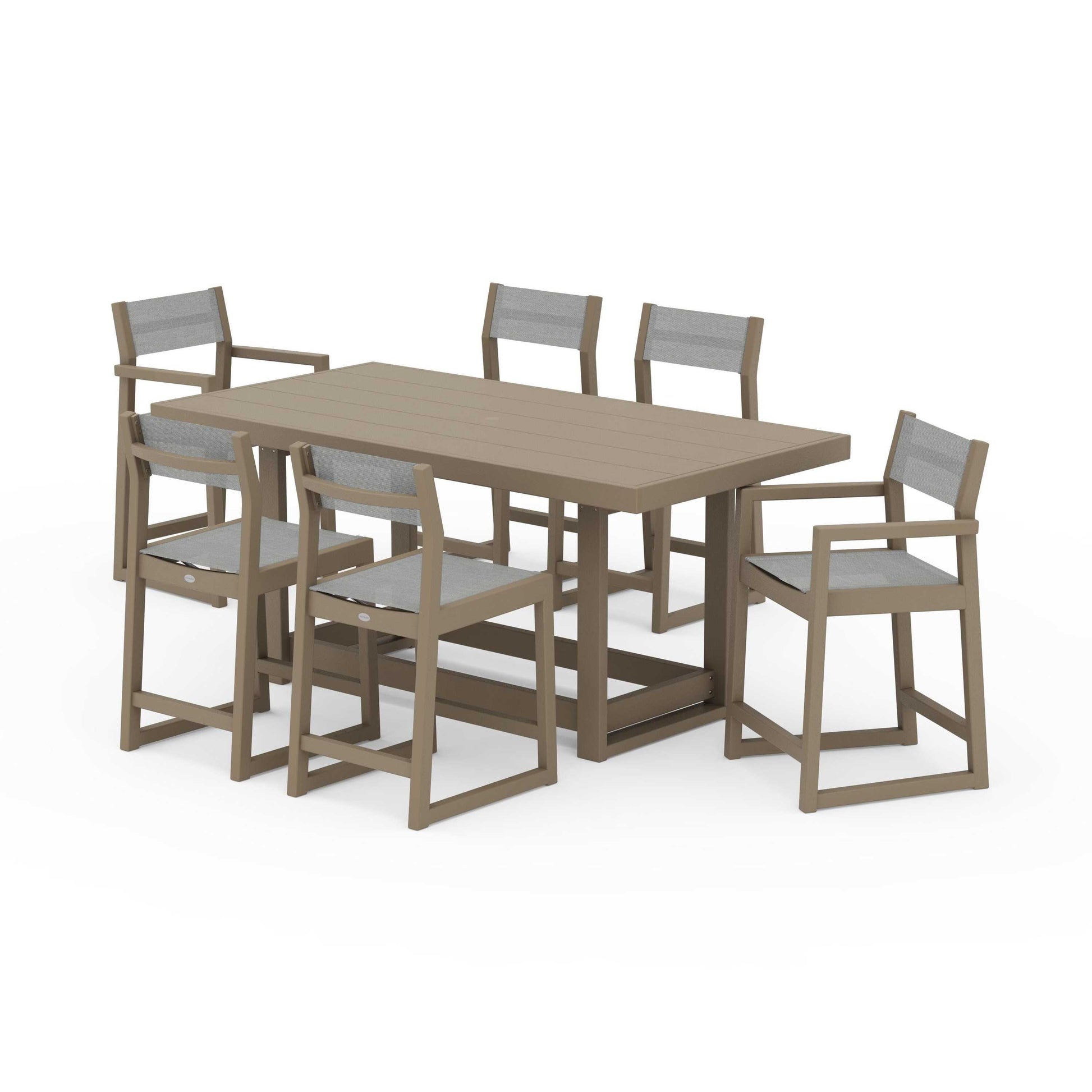 POLYWOOD EDGE Sling 7-Piece Counter Table Set — Vintage Sahara / Metallic Sling