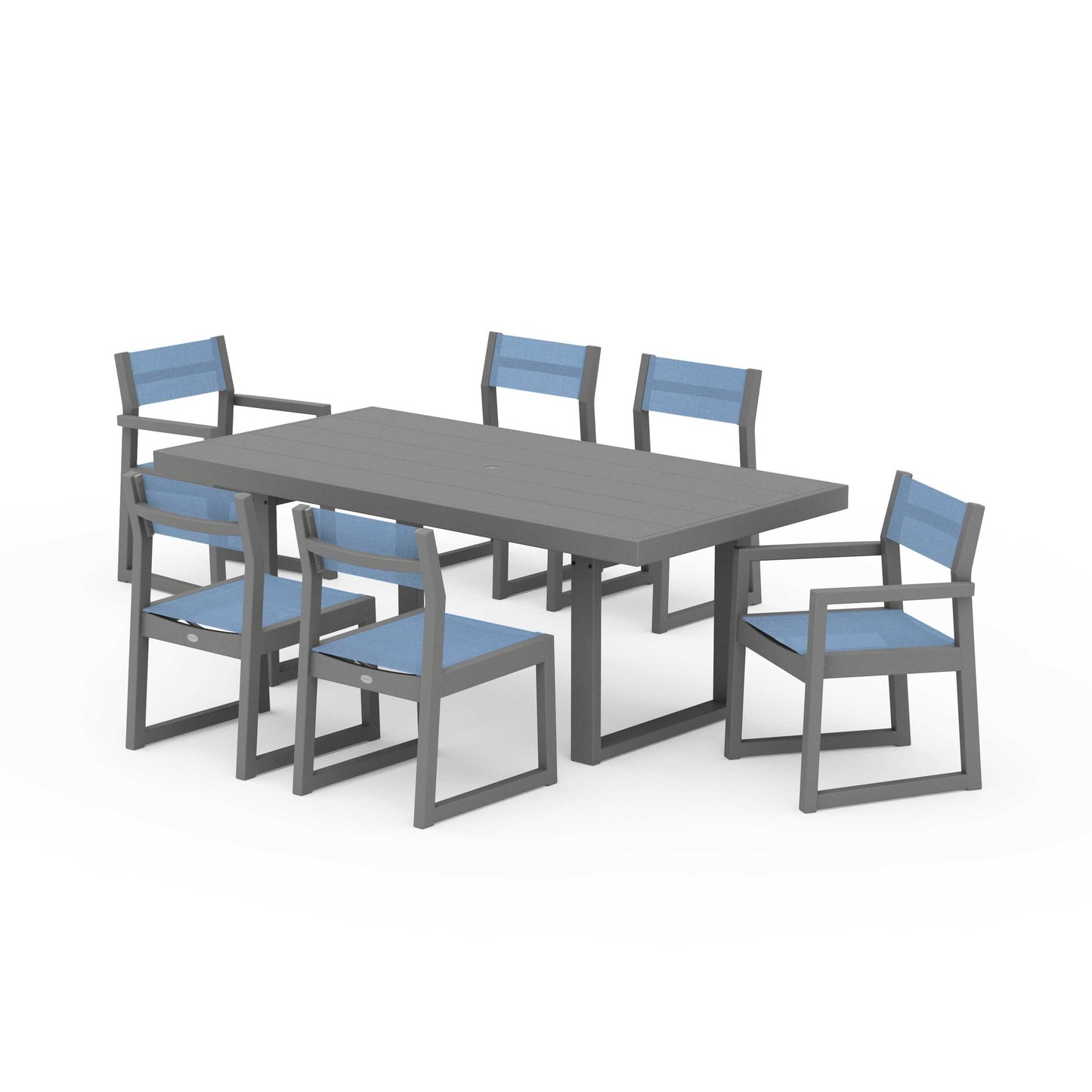 POLYWOOD EDGE Sling 7-Piece Dining Set — Slate Grey / Poolside Sling