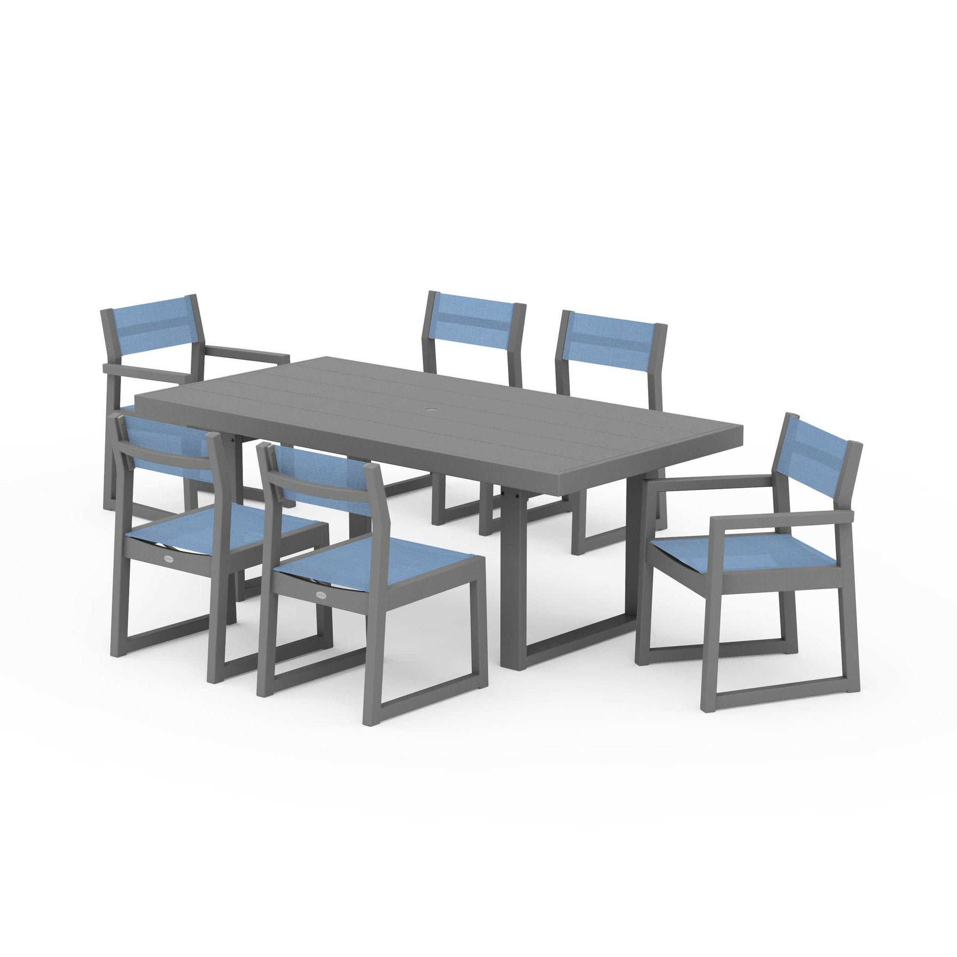 POLYWOOD EDGE Sling 7-Piece Dining Set — Slate Grey / Poolside Sling