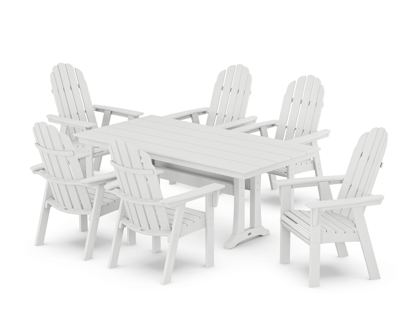 POLYWOOD Vineyard Curveback Adirondack Chair 7-Piece Farmhouse Dining Set with Trestle Legs — White