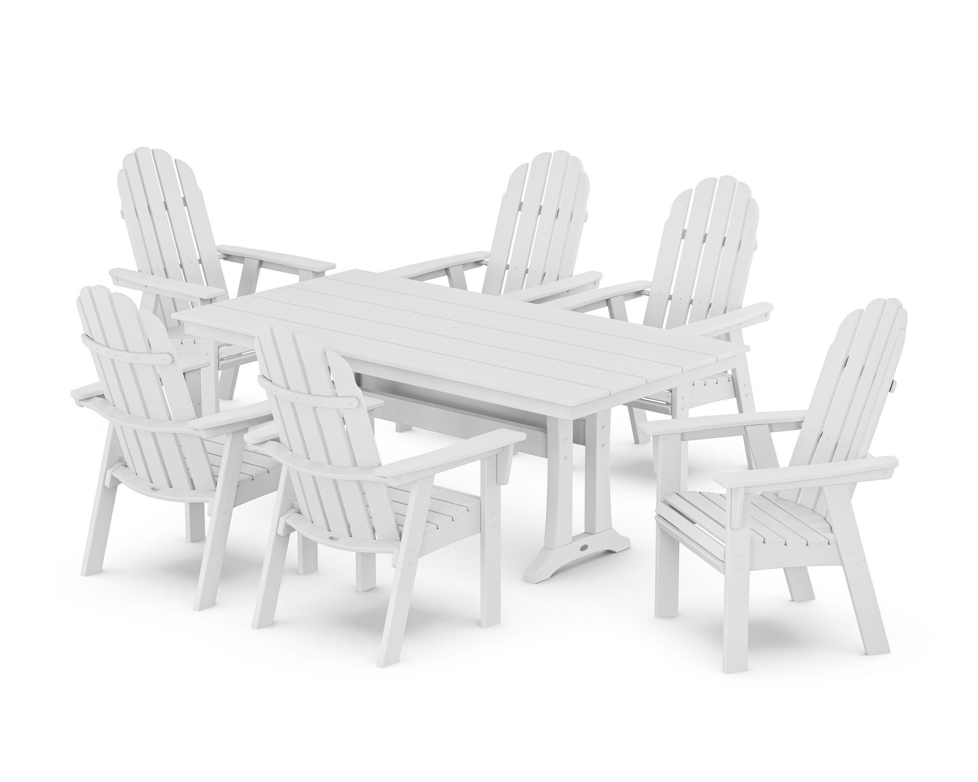 POLYWOOD Vineyard Curveback Adirondack Chair 7-Piece Farmhouse Dining Set with Trestle Legs — White