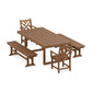 POLYWOOD Chippendale 5-Piece Dining Set with Benches — Teak