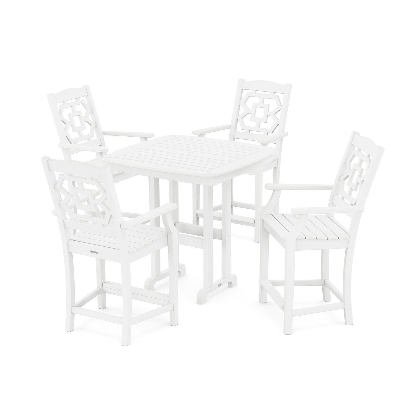 POLYWOOD Chinoiserie 5-Piece Counter Set — White