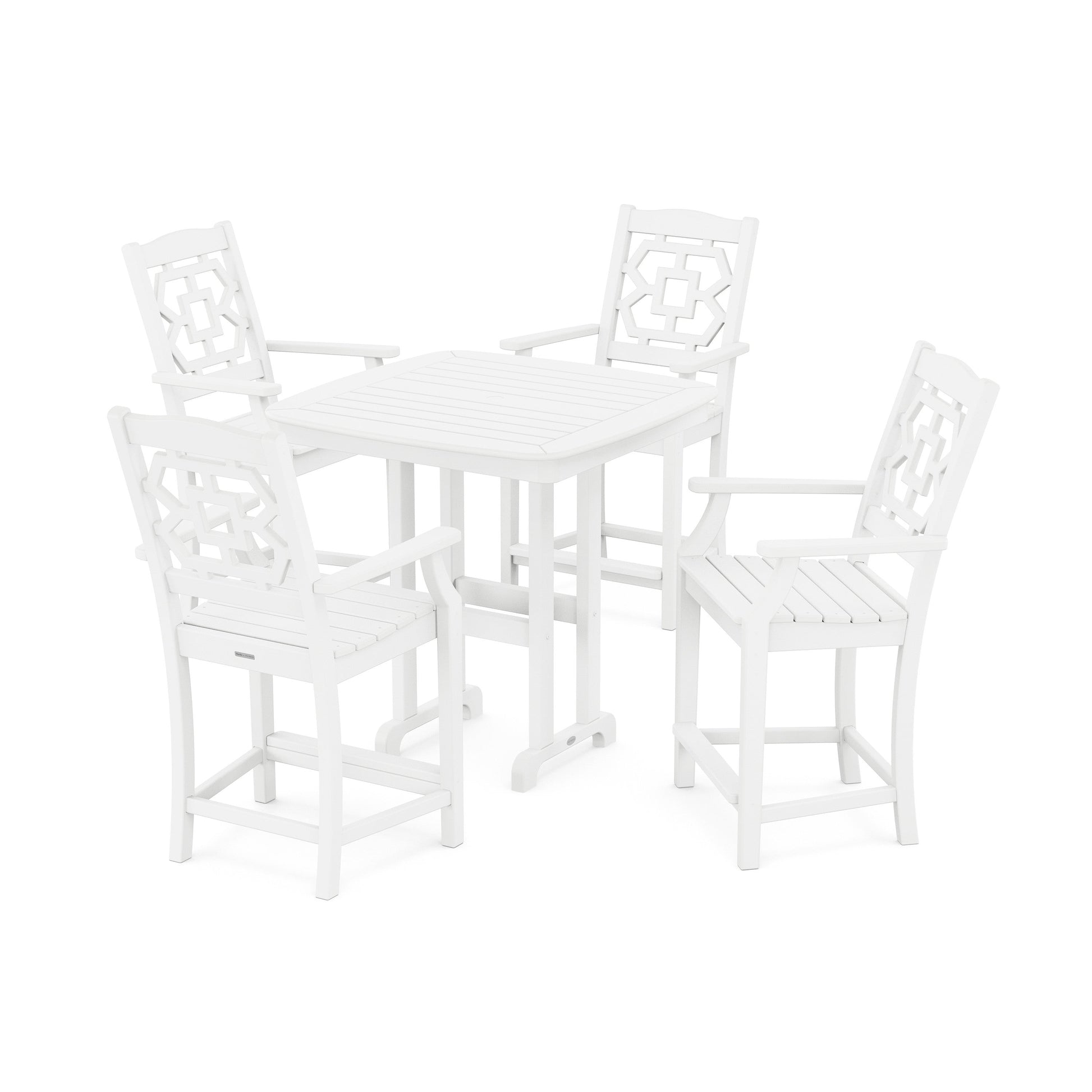 POLYWOOD Chinoiserie 5-Piece Counter Set — White