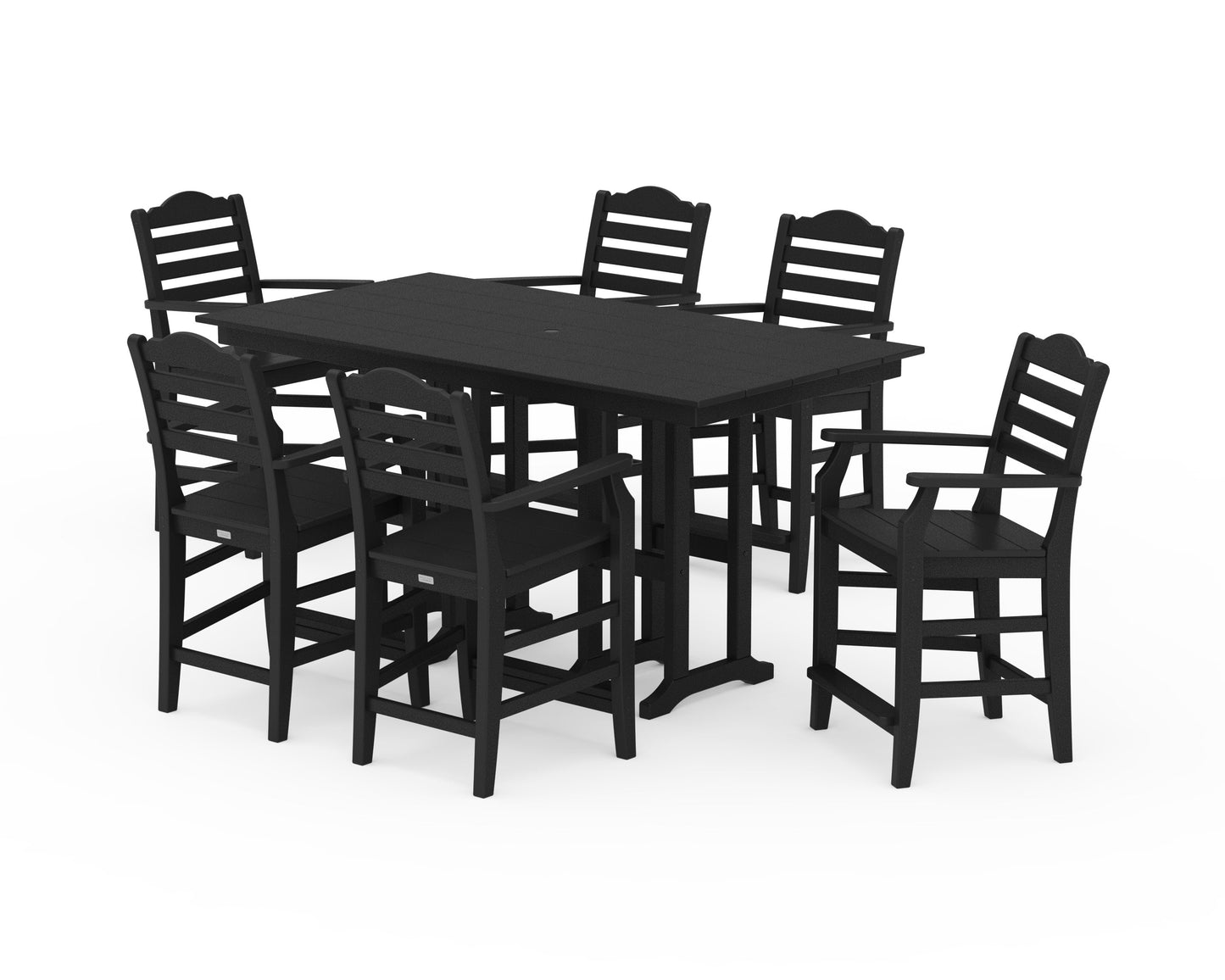 POLYWOOD Savannah Arm Chair 7-Piece Farmhouse Counter Set — Black