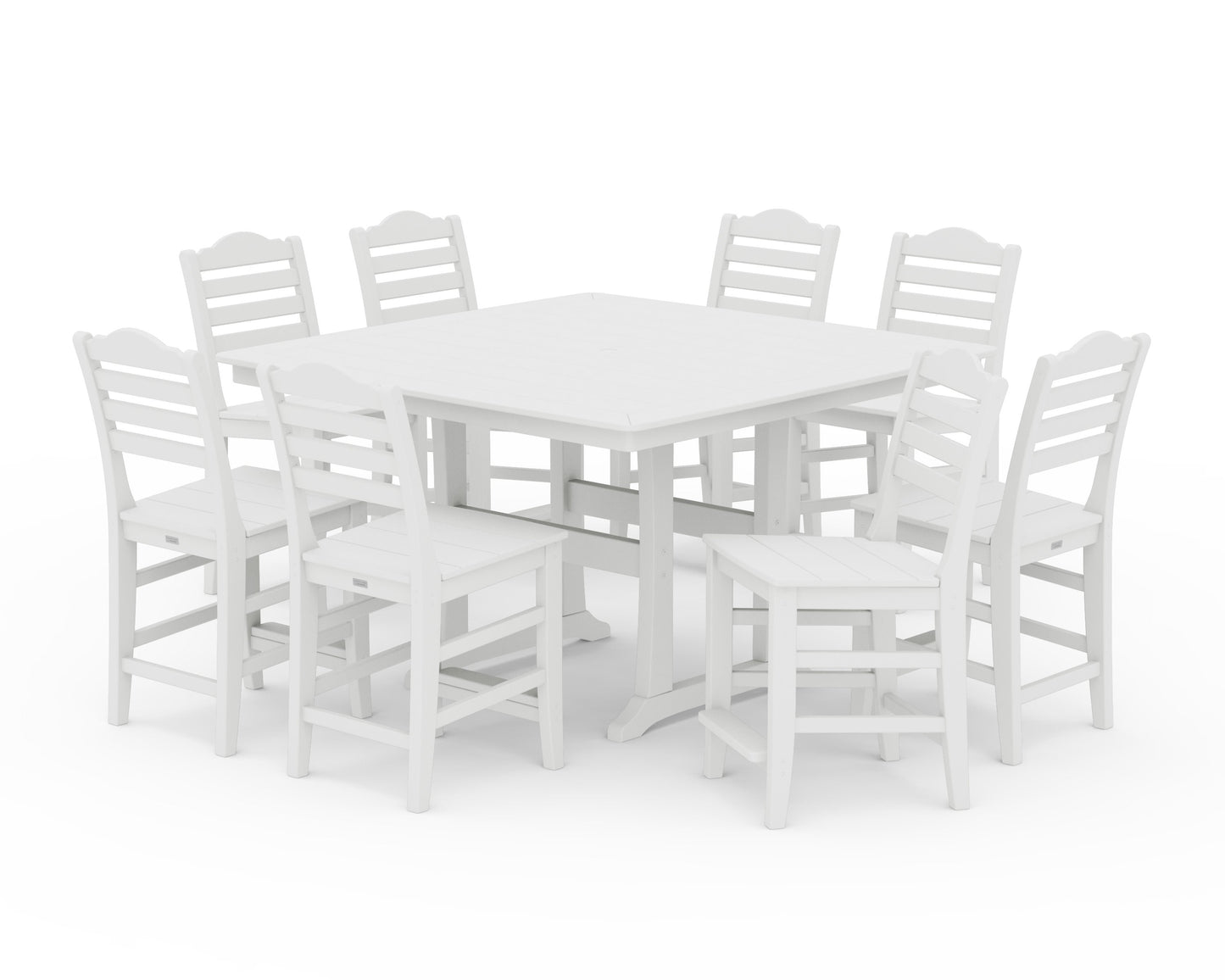 POLYWOOD Savannah Side Chair 9-Piece Square Counter Set with Trestle Legs — White