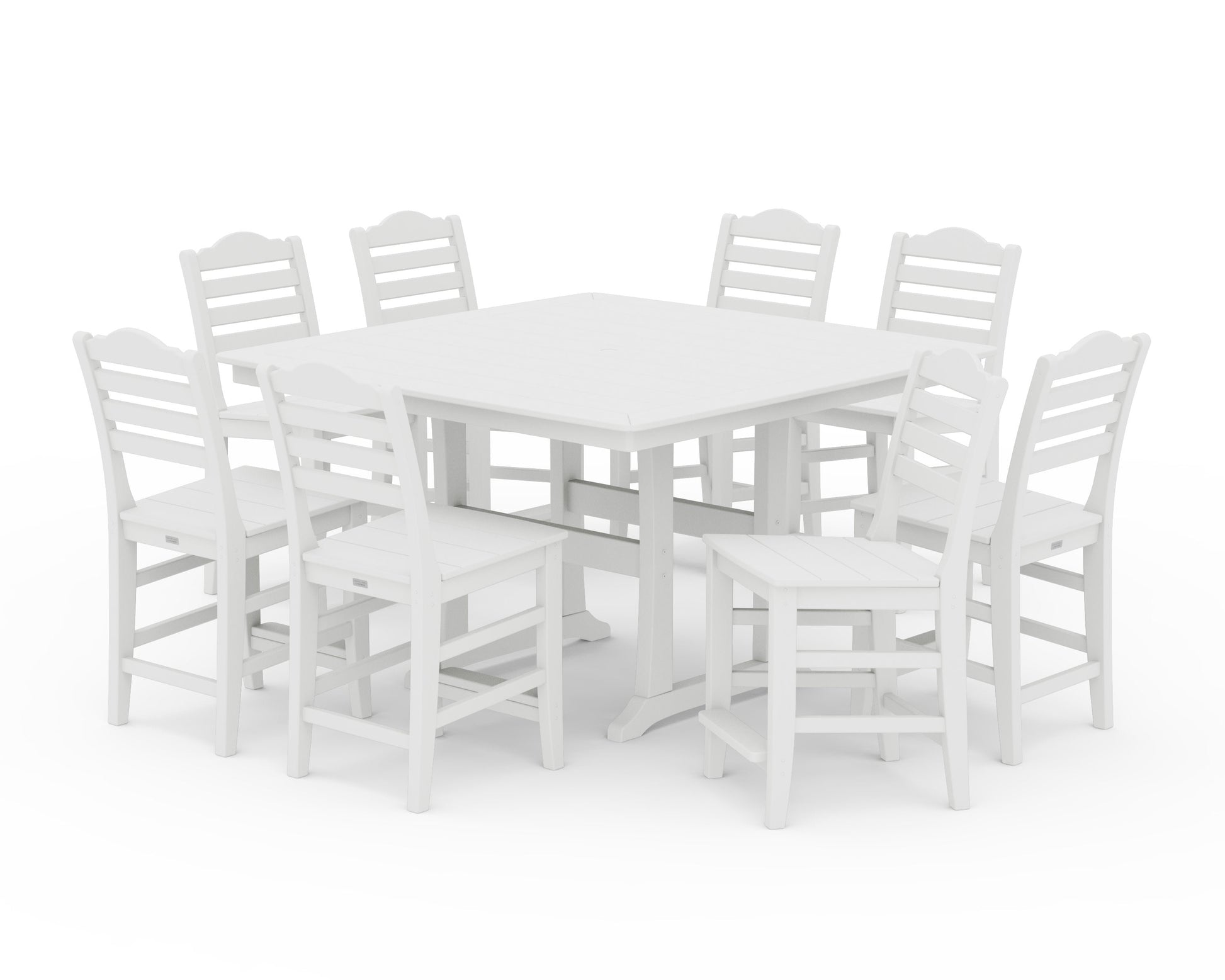 POLYWOOD Savannah Side Chair 9-Piece Square Counter Set with Trestle Legs — White