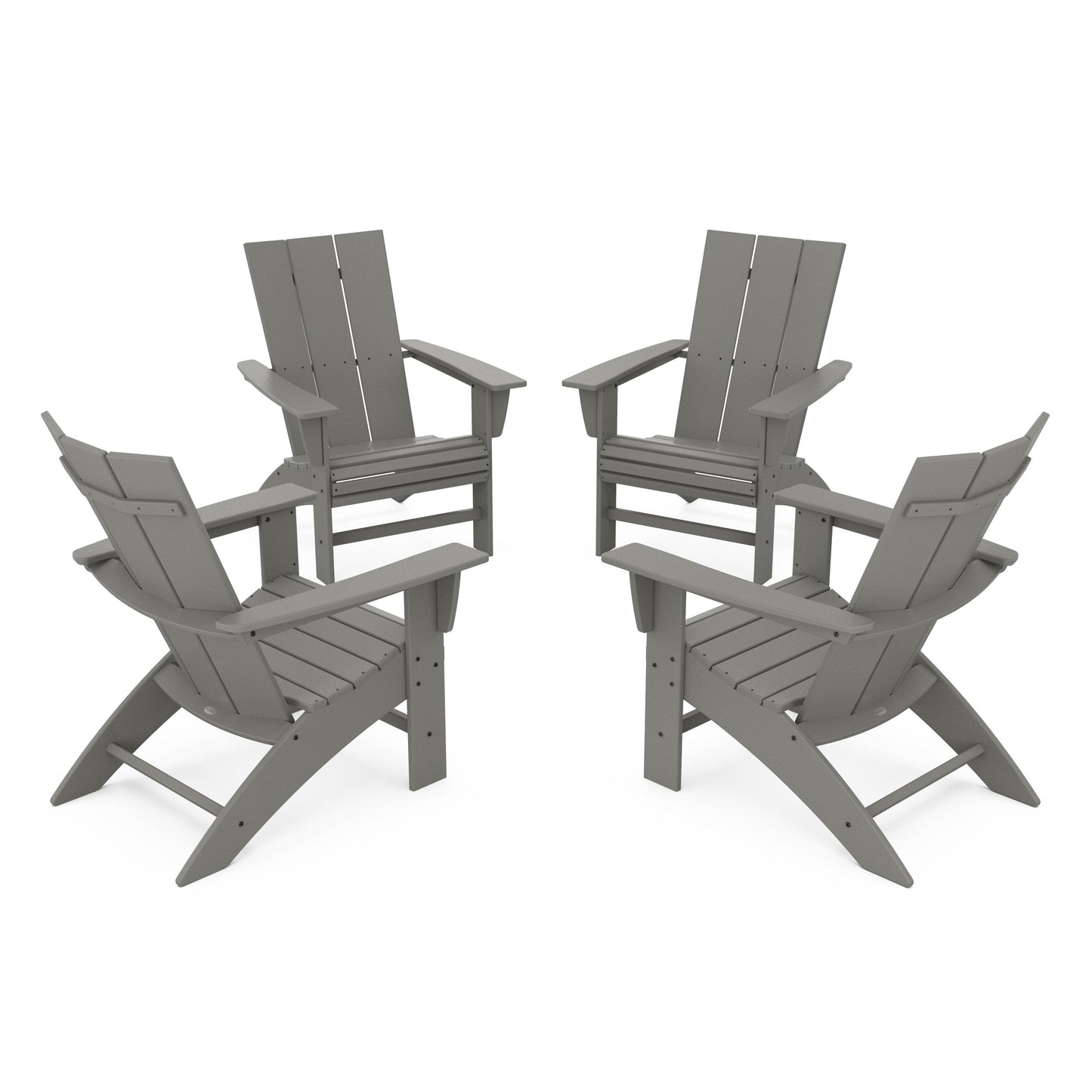 POLYWOOD 4-Piece Modern Curveback Adirondack Conversation Set — Slate Grey