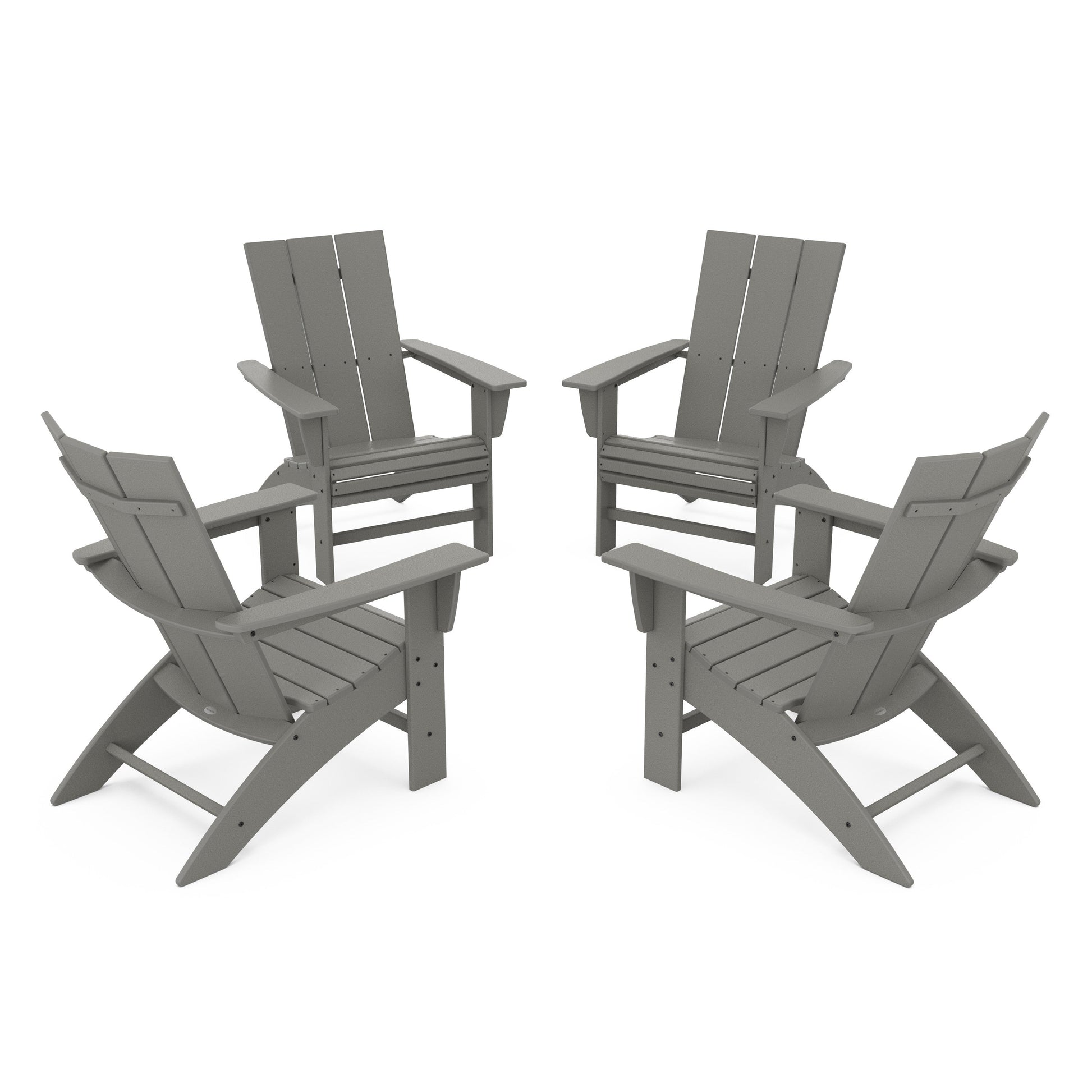 POLYWOOD 4-Piece Modern Curveback Adirondack Conversation Set — Slate Grey