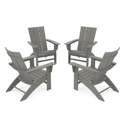 POLYWOOD 4-Piece Modern Curveback Adirondack Conversation Set — Slate Grey