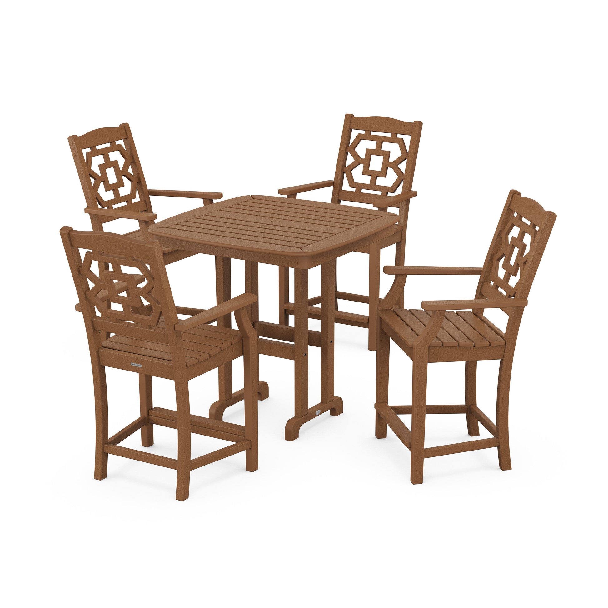 POLYWOOD Chinoiserie 5-Piece Counter Set — Teak