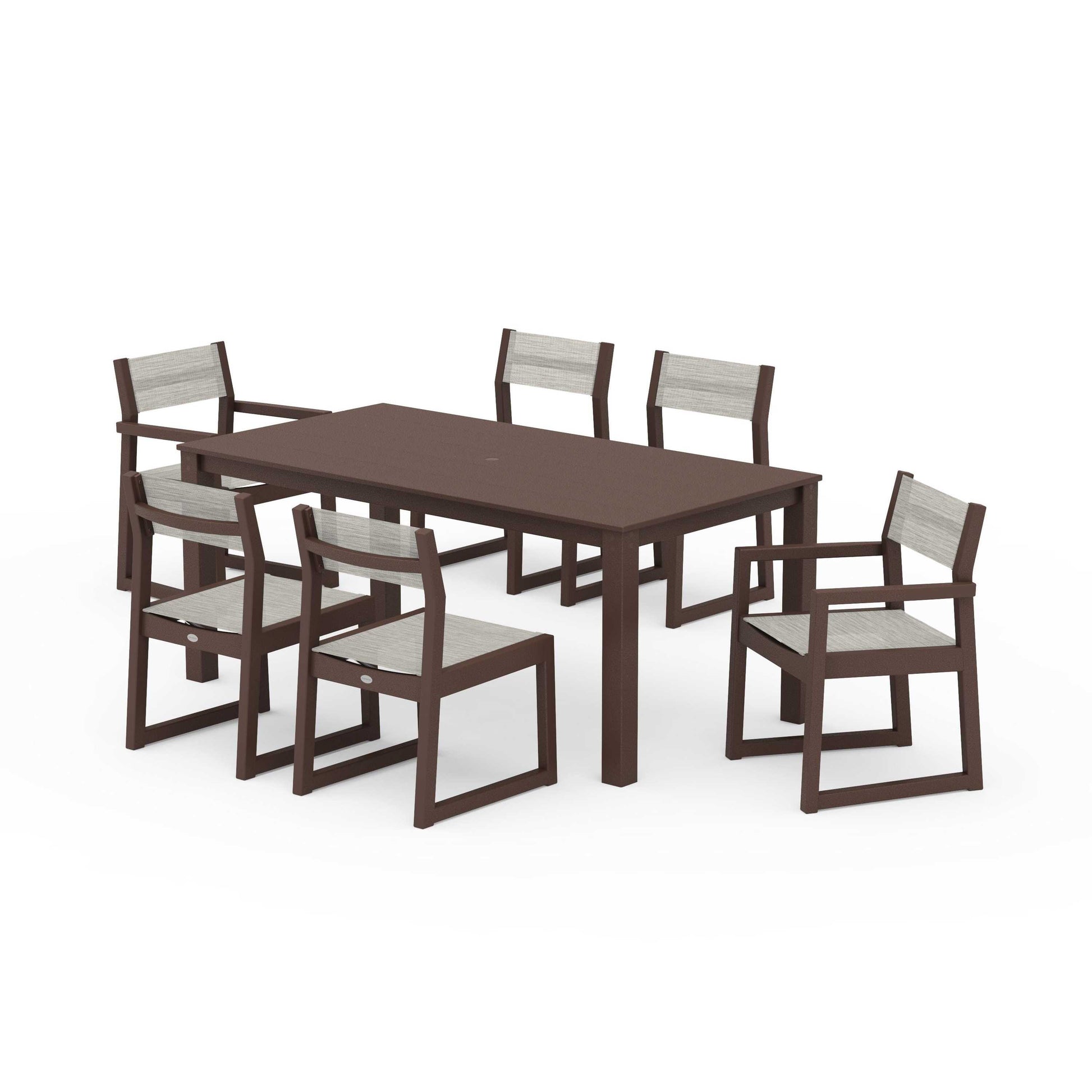 POLYWOOD EDGE Sling 7-Piece Parsons Dining Set — Mahogany / Birch Sling