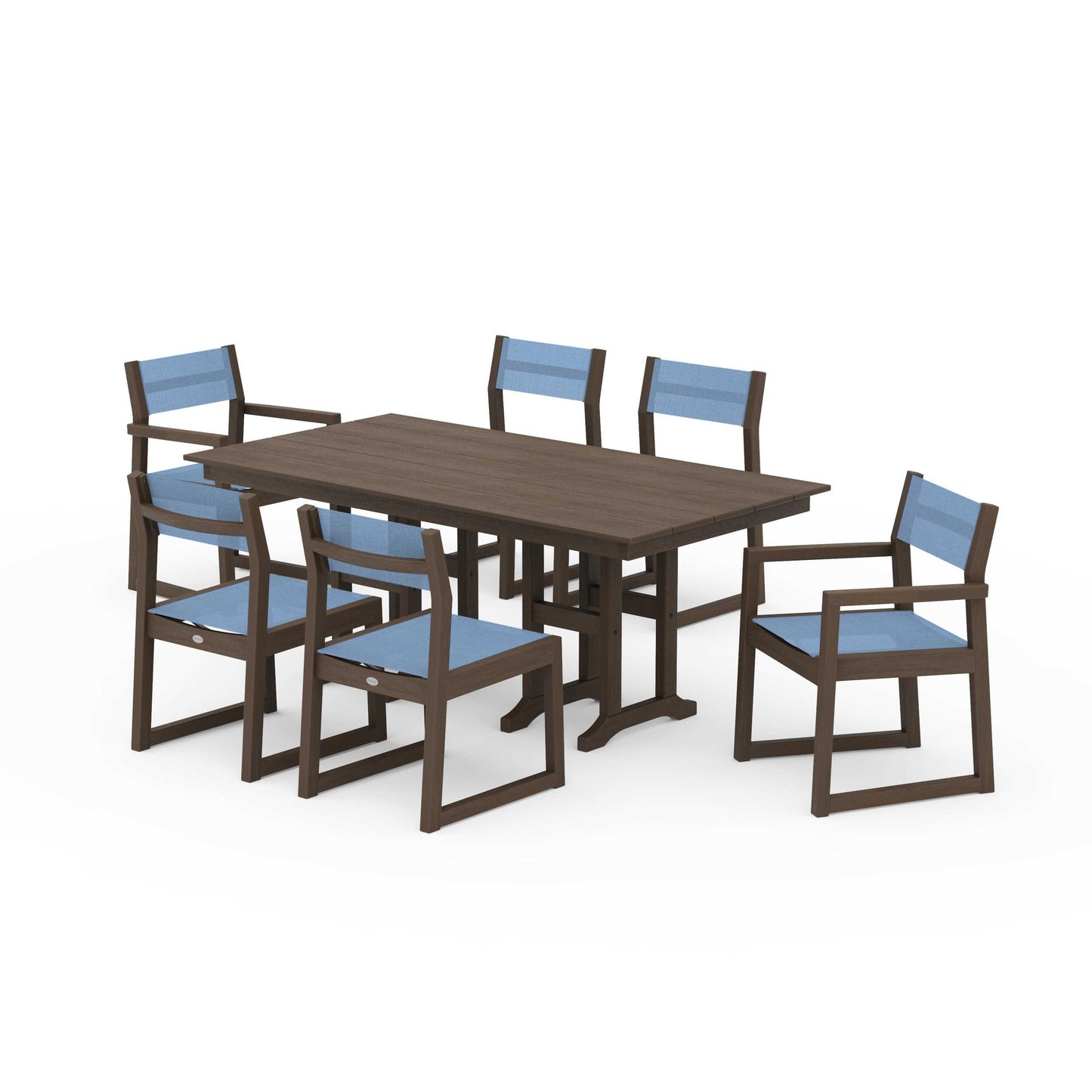 POLYWOOD EDGE Sling 7-Piece Farmhouse Dining Set — Kona / Poolside Sling