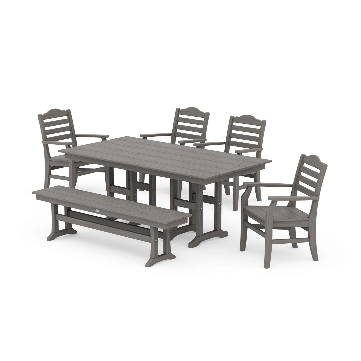 POLYWOOD Savannah 6-Piece Farmhouse Dining Set with Bench — Driftwood