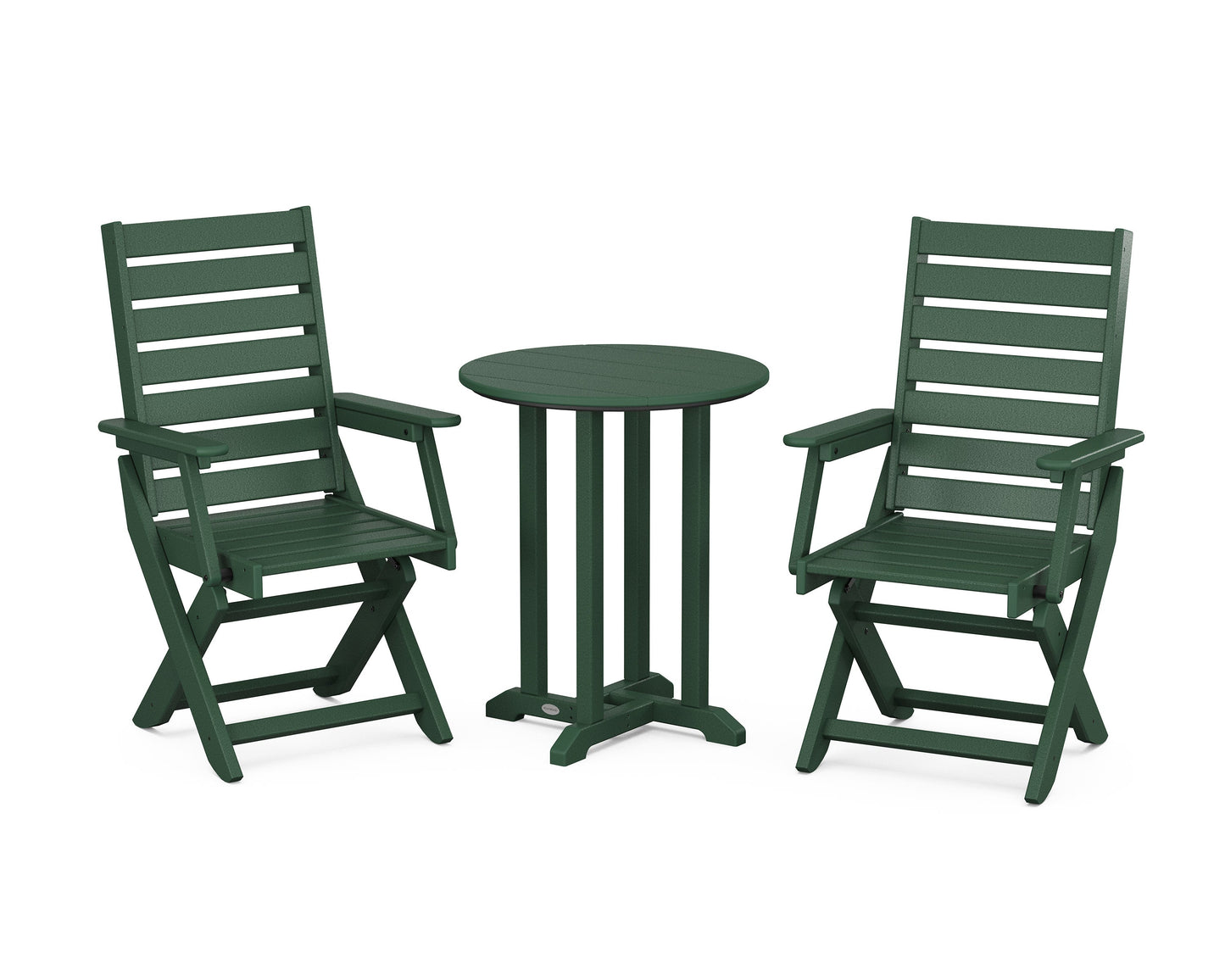 POLYWOOD Captain Folding Chair 3-Piece Round Bistro Dining Set — Green