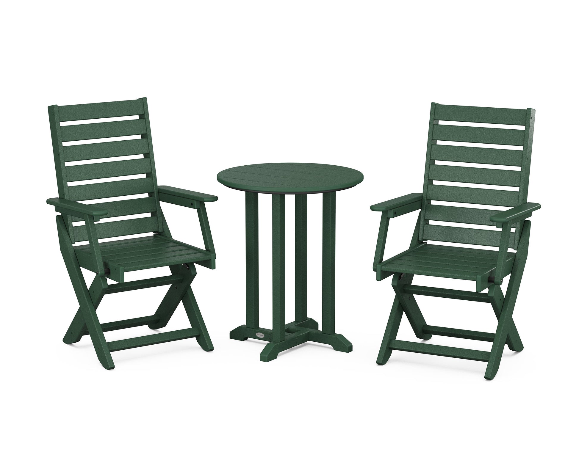 POLYWOOD Captain Folding Chair 3-Piece Round Bistro Dining Set — Green