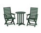 POLYWOOD Captain Folding Chair 3-Piece Round Bistro Dining Set — Green