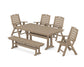 POLYWOOD Nautical Highback 6-Piece Farmhouse Dining Set with Trestle Legs and Bench — Vintage Sahara