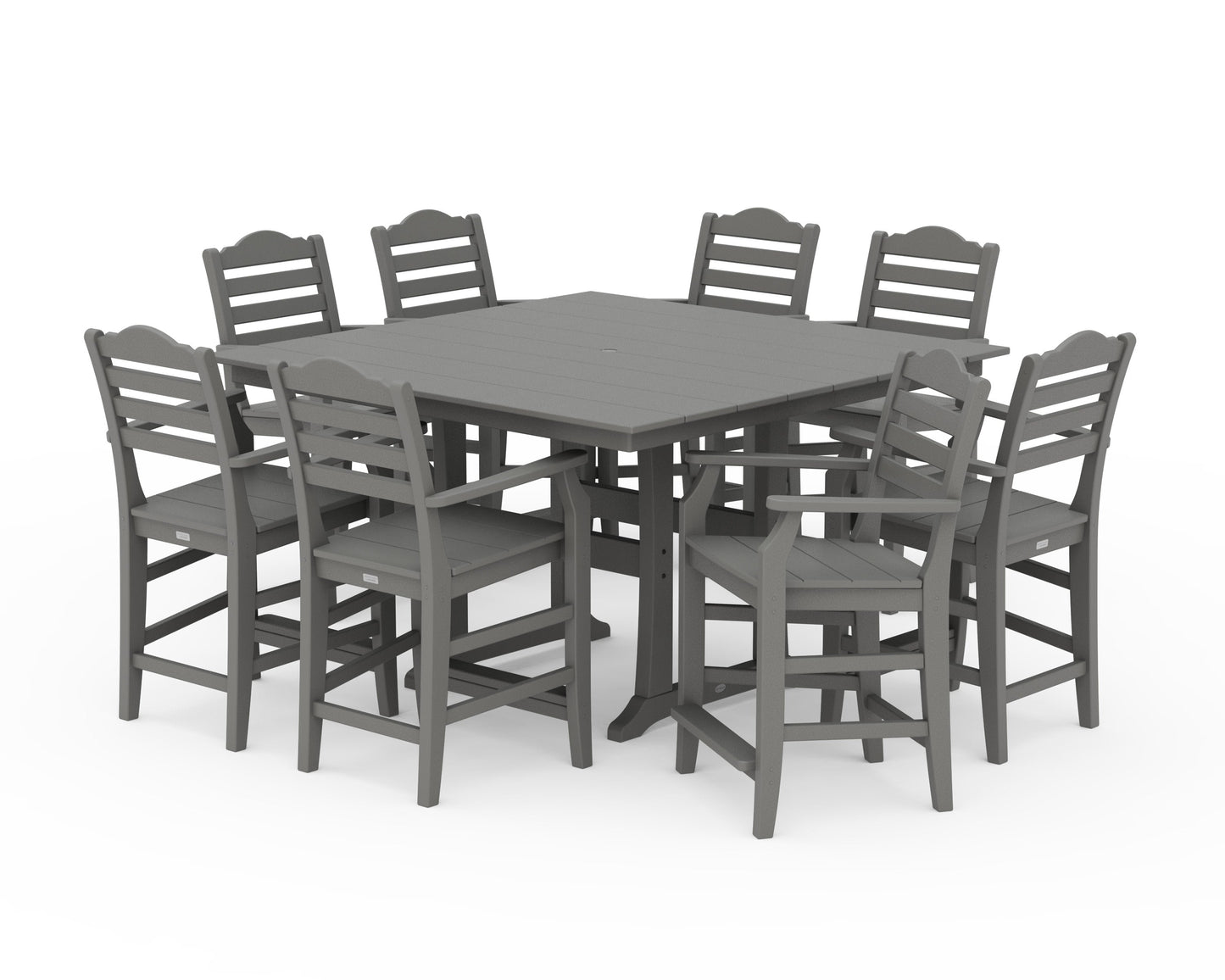 POLYWOOD Savannah 9-Piece Square Farmhouse Counter Set with Trestle Legs — Slate Grey