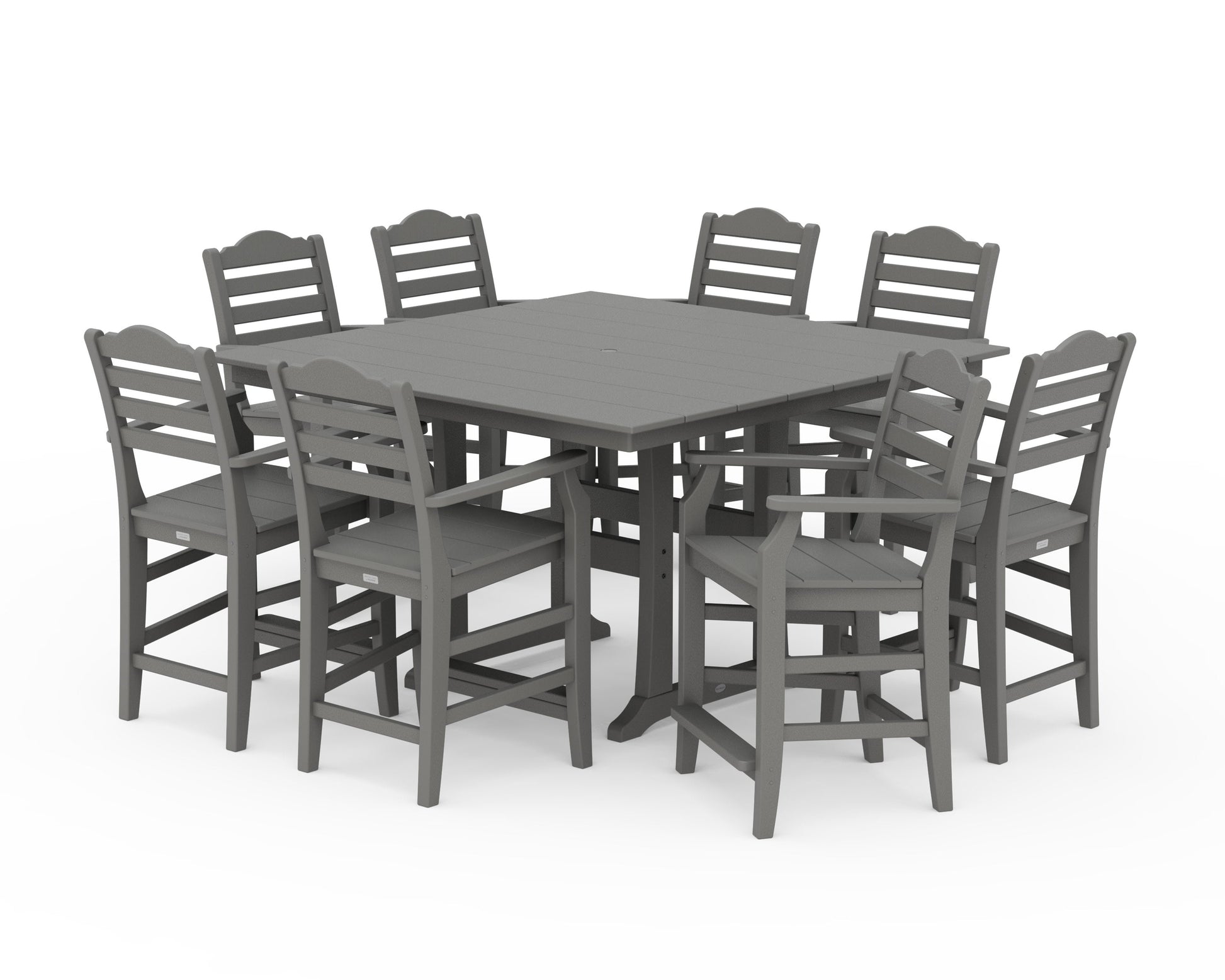 POLYWOOD Savannah 9-Piece Square Farmhouse Counter Set with Trestle Legs — Slate Grey