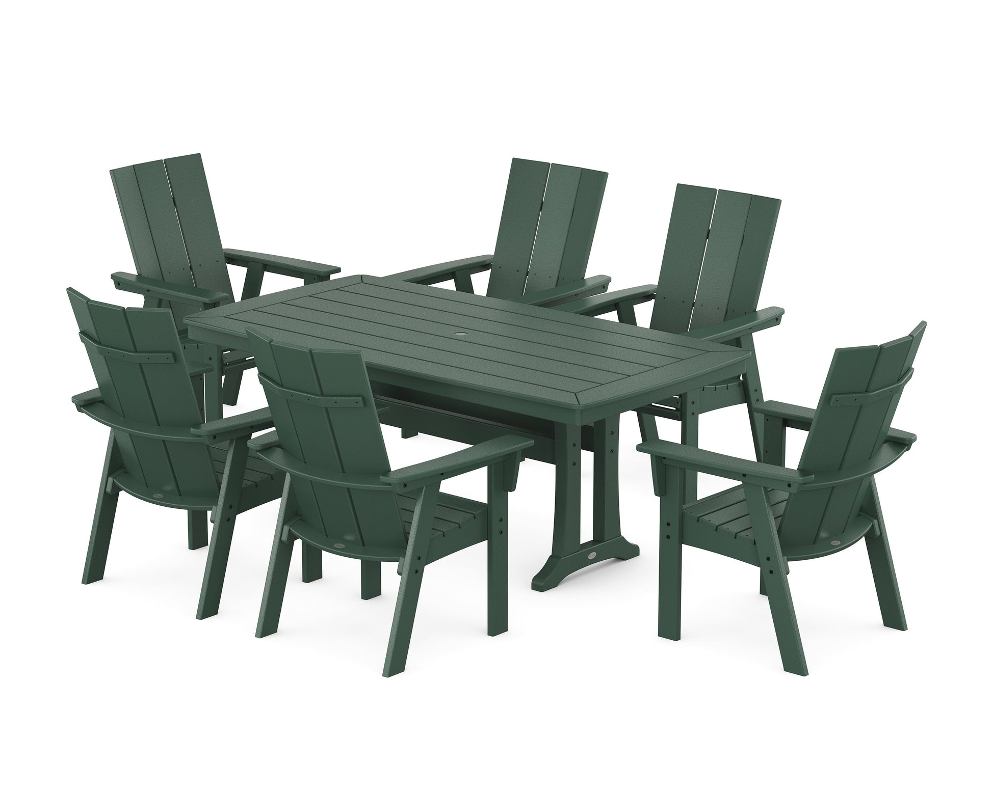 POLYWOOD Modern Curveback Adirondack 7-Piece Dining Set with Trestle Legs — Green