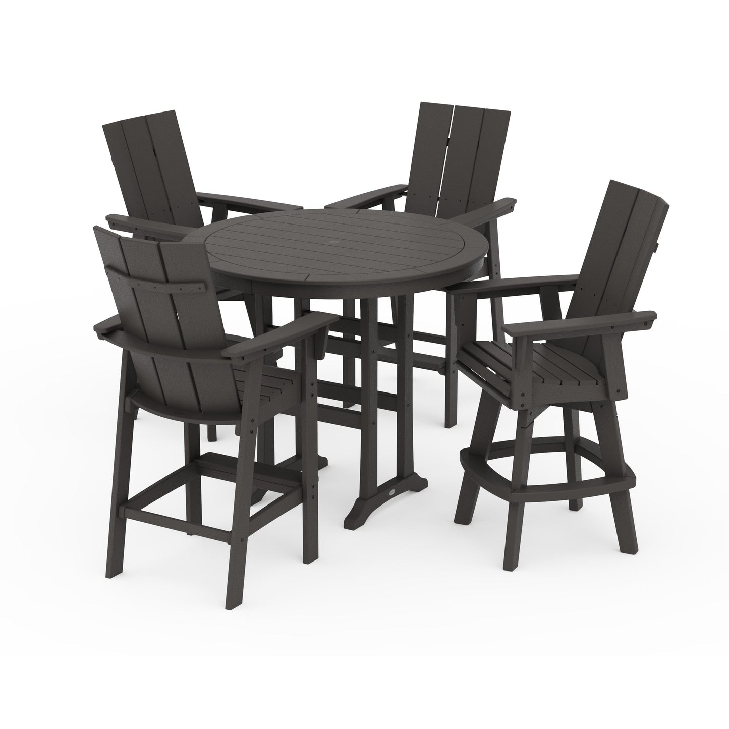 POLYWOOD Modern Adirondack 5-Piece Nautical Trestle Round Bar Set with Swivels — Vintage Coffee