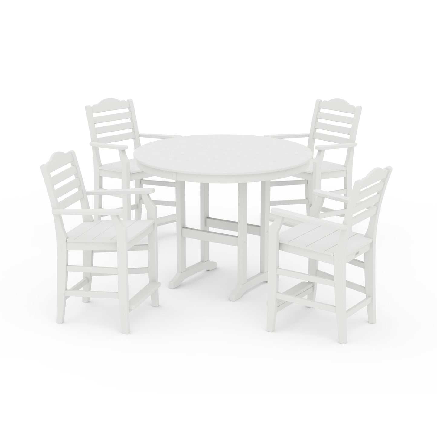 POLYWOOD Savannah 5-Piece Round Farmhouse Counter Set — White