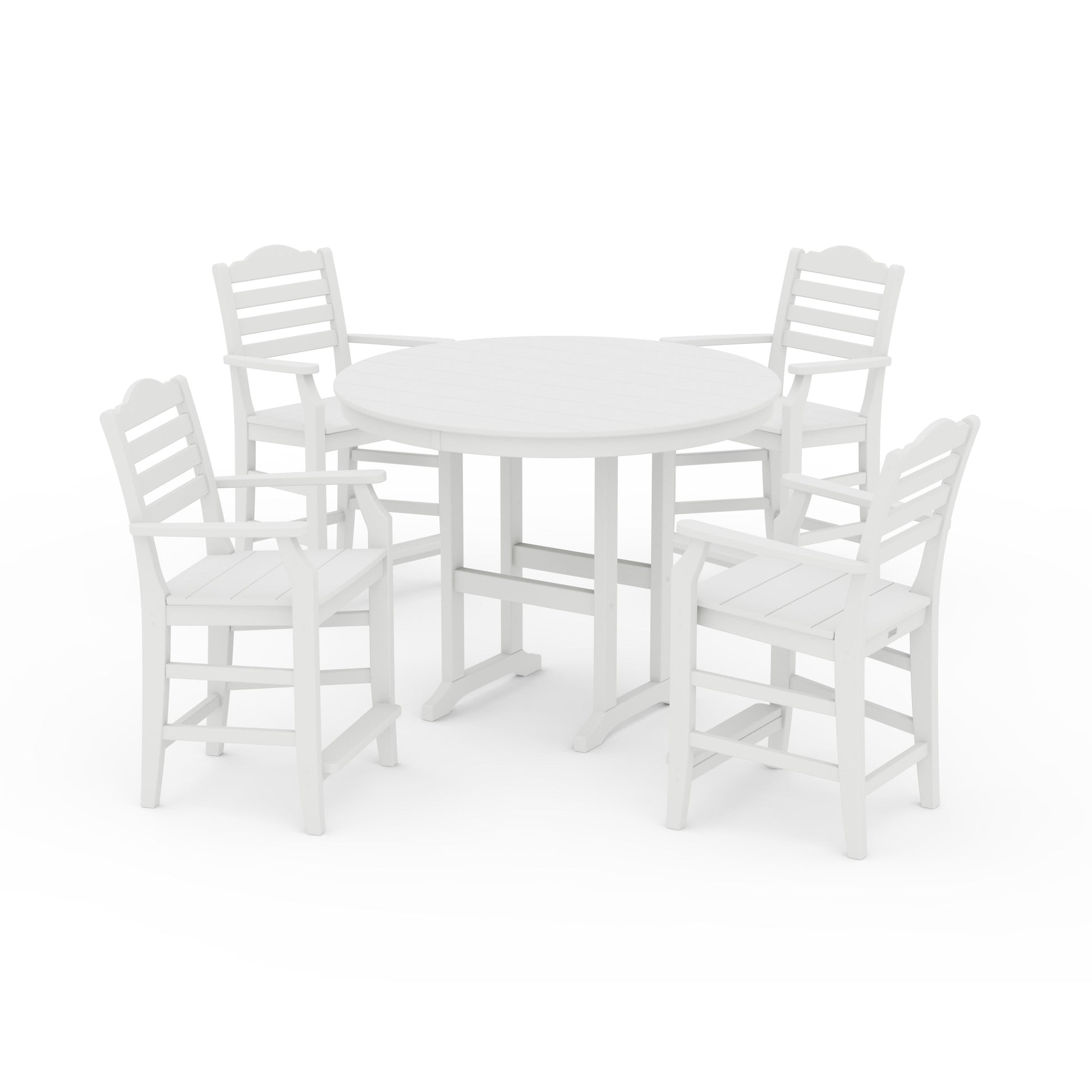 POLYWOOD Savannah 5-Piece Round Farmhouse Counter Set — White