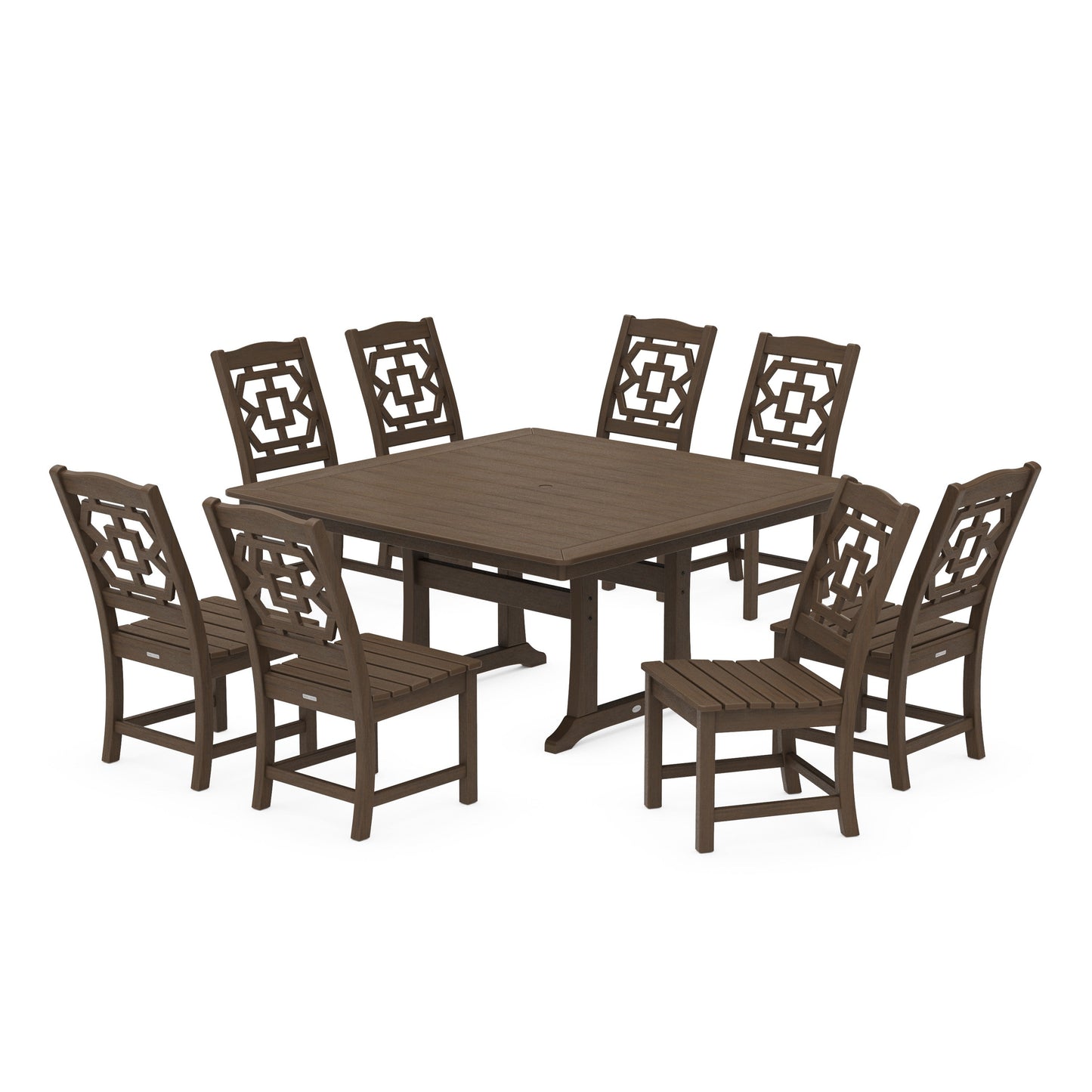 POLYWOOD Chinoiserie 9-Piece Square Side Chair Dining Set with Trestle Legs — Kona