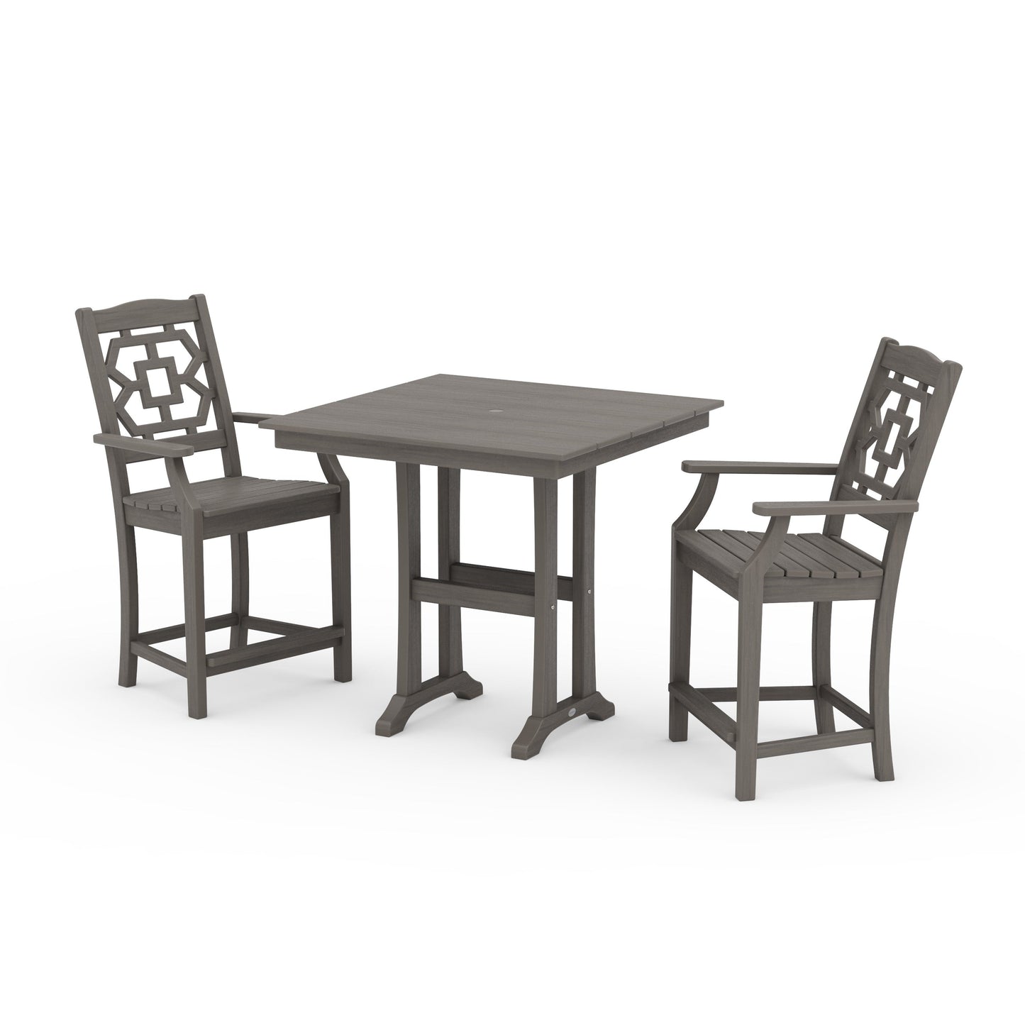POLYWOOD Chinoiserie 3-Piece Farmhouse Counter Set with Trestle Legs — Driftwood