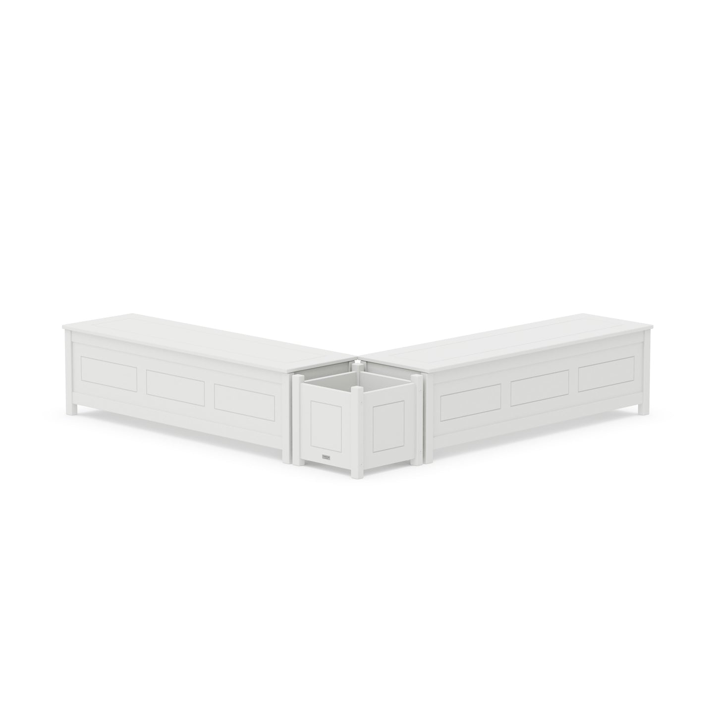 POLYWOOD 60" Country Living L- Shaped Planter Storage Bench Set — White