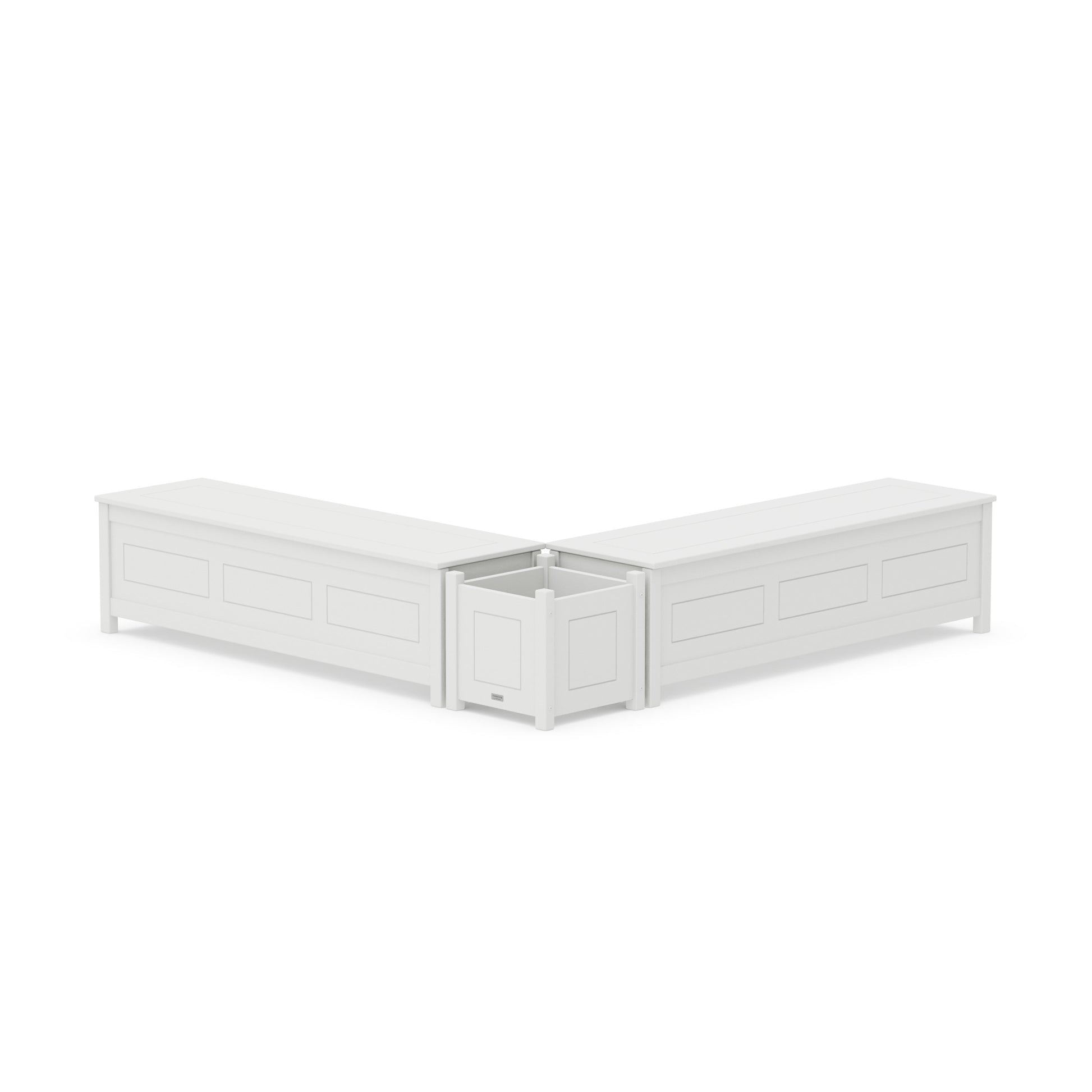 POLYWOOD 60" Country Living L- Shaped Planter Storage Bench Set — White
