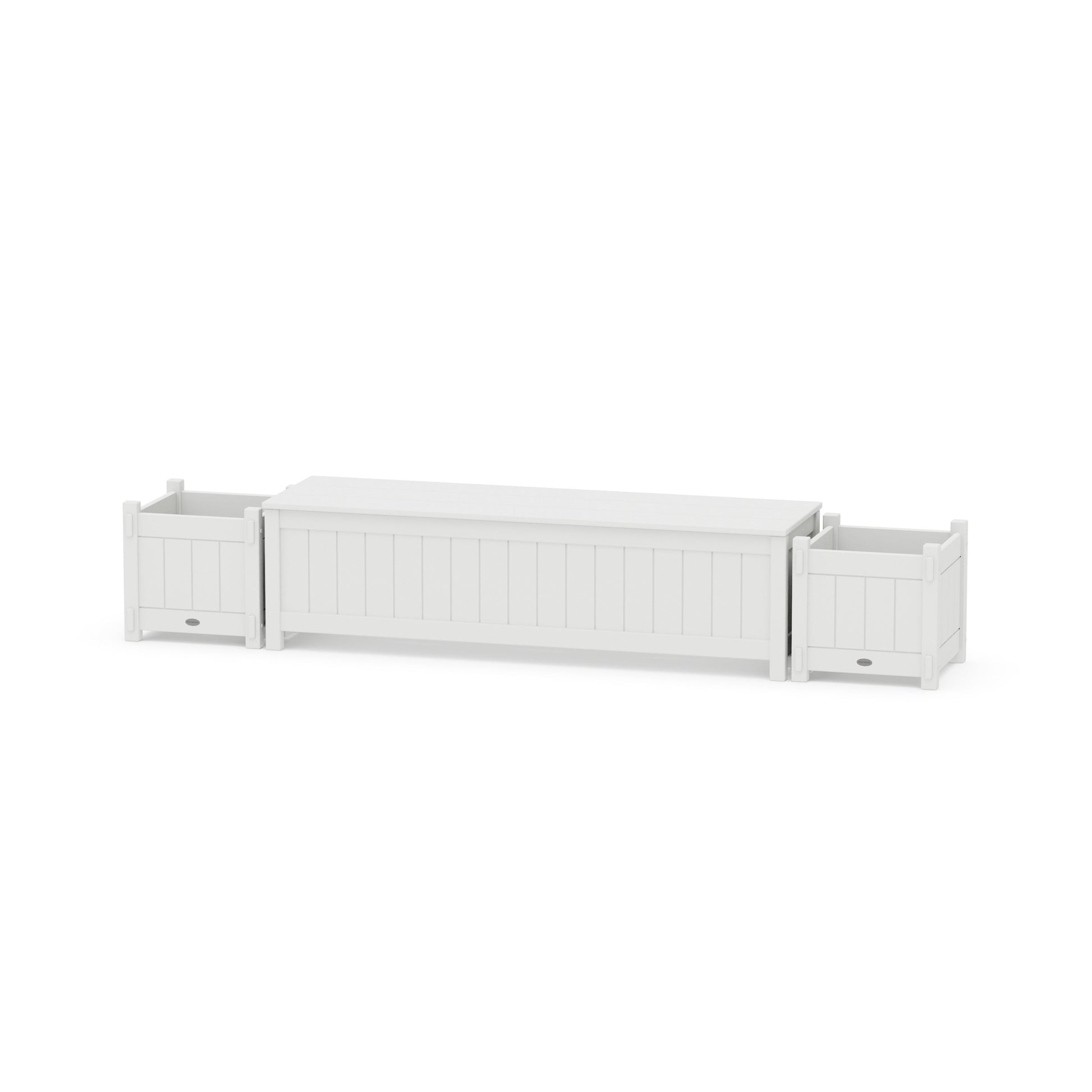 POLYWOOD 60" Vineyard Straight Planter Storage Bench Set — White
