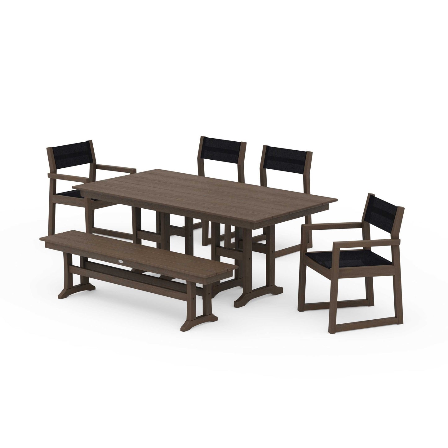 POLYWOOD EDGE Sling 6-Piece Farmhouse Dining Set — Kona / Black Sling