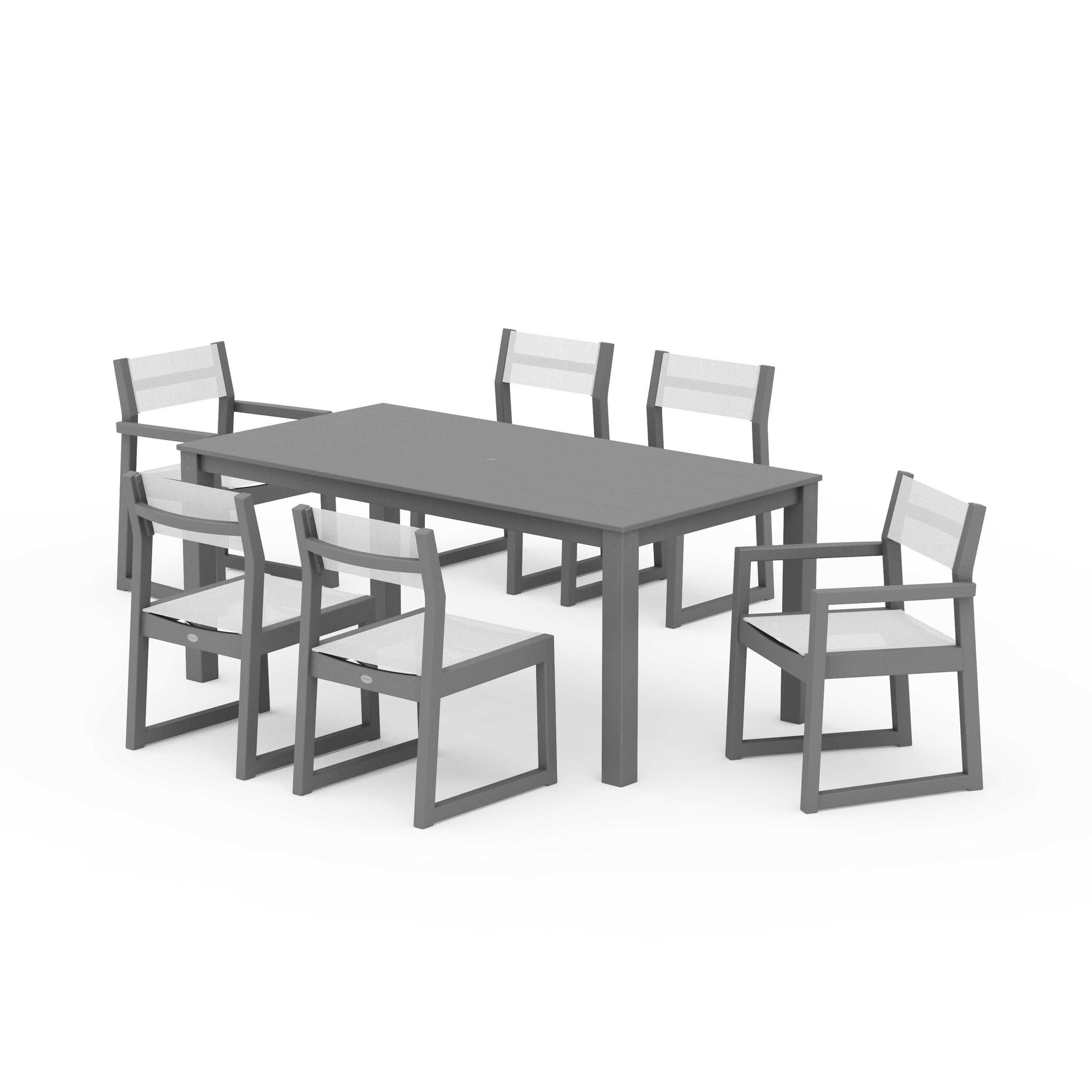 POLYWOOD EDGE Sling 7-Piece Parsons Dining Set — Slate Grey / White Sling