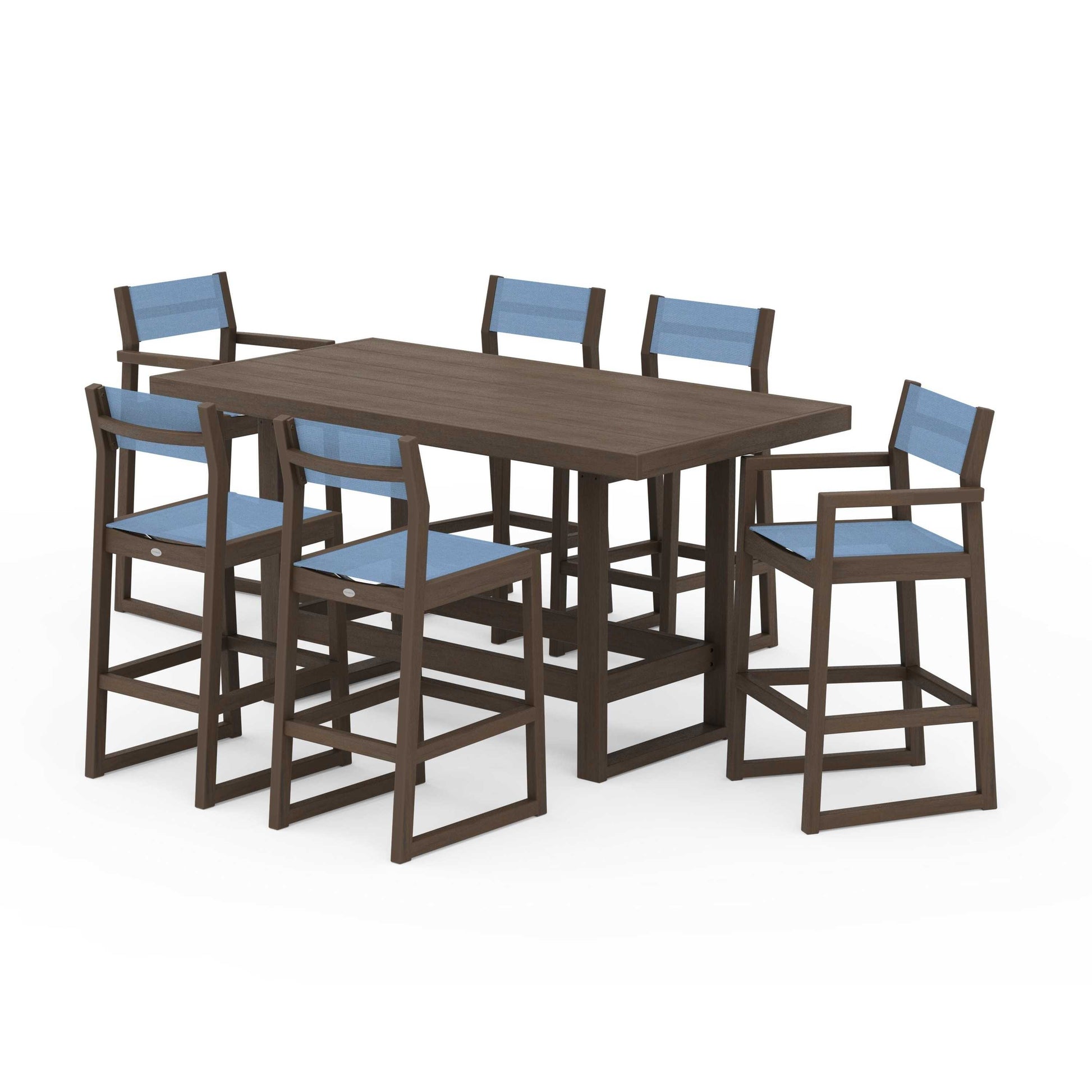 POLYWOOD EDGE Sling 7-Piece Bar Table Set — Kona / Poolside Sling