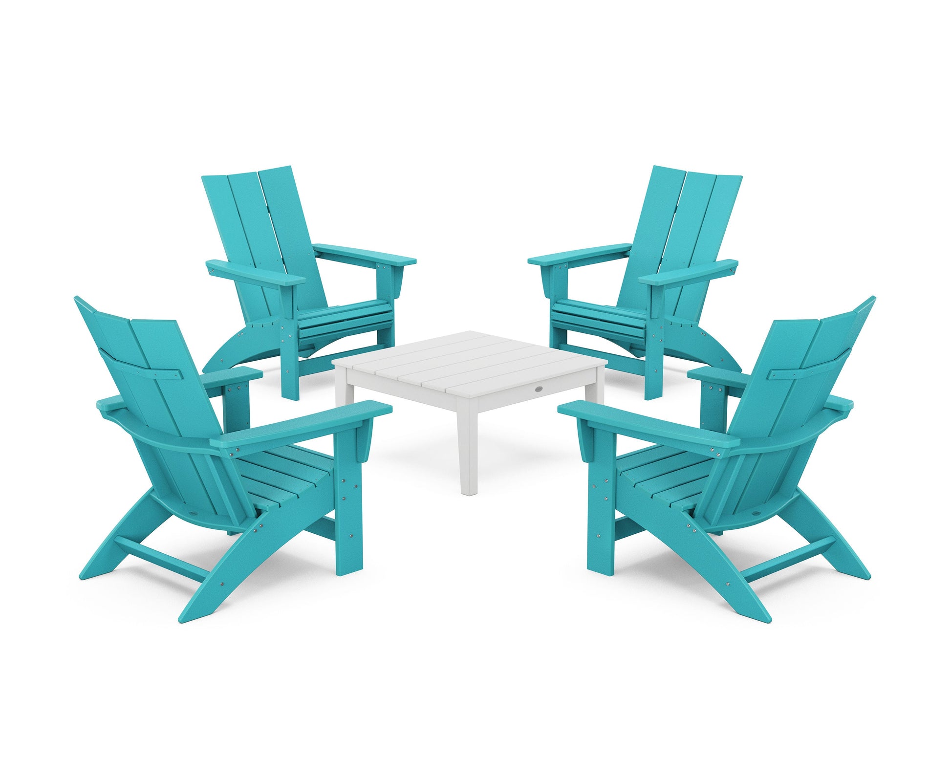 POLYWOOD 5-Piece Modern Grand Adirondack Chair Conversation Group — Aruba / White