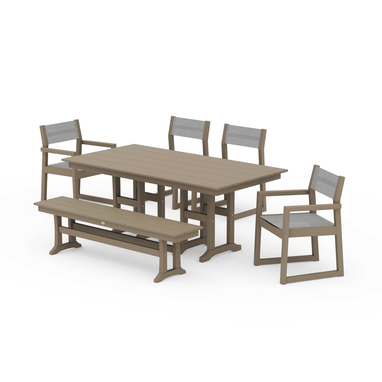 POLYWOOD EDGE Sling 6-Piece Farmhouse Dining Set — Vintage Sahara / Metallic Sling