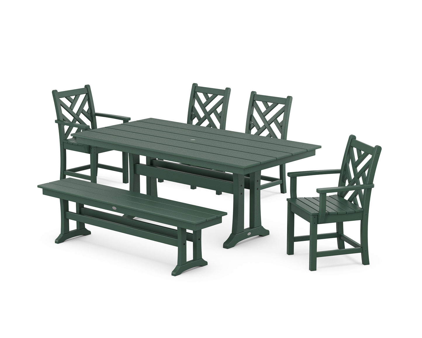 POLYWOOD Chippendale 6-Piece Farmhouse Dining Set With Trestle Legs — Green