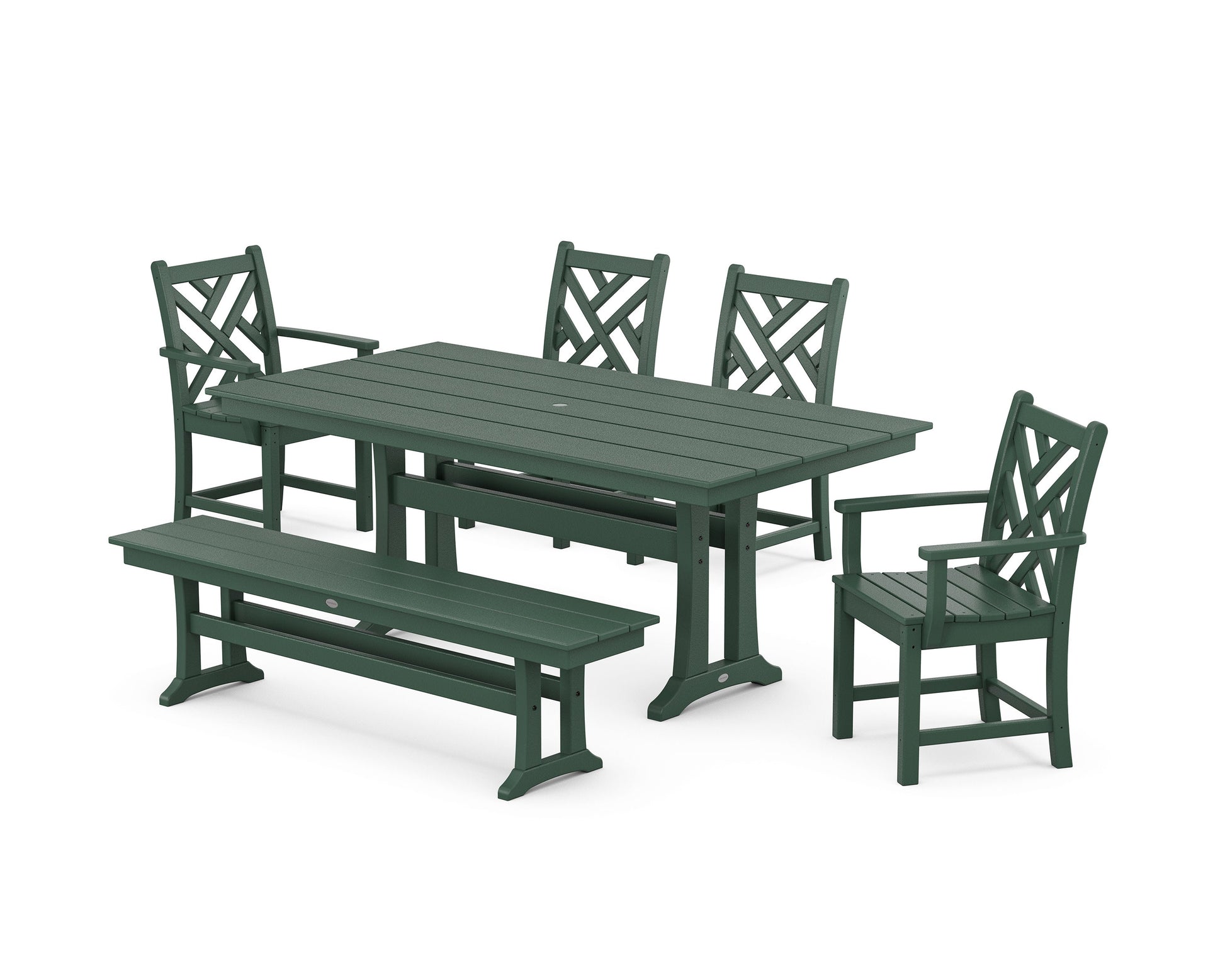 POLYWOOD Chippendale 6-Piece Farmhouse Dining Set With Trestle Legs — Green