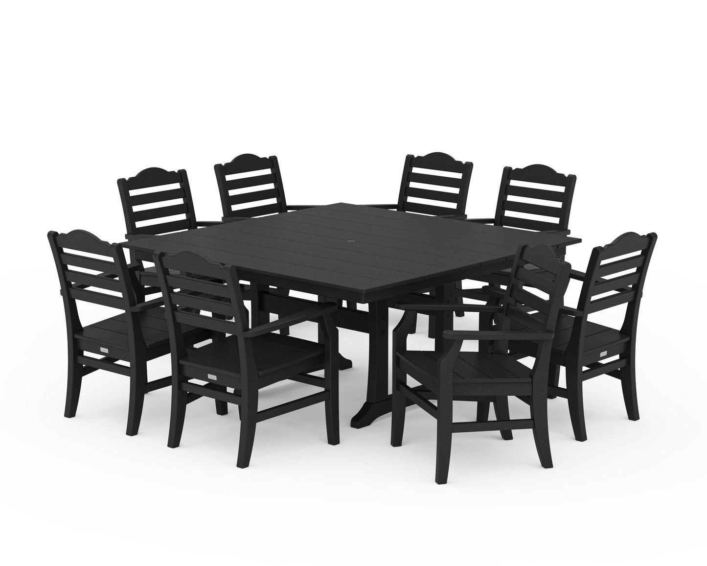 POLYWOOD Savannah 9-Piece Square Farmhouse Dining Set with Trestle Legs — Black