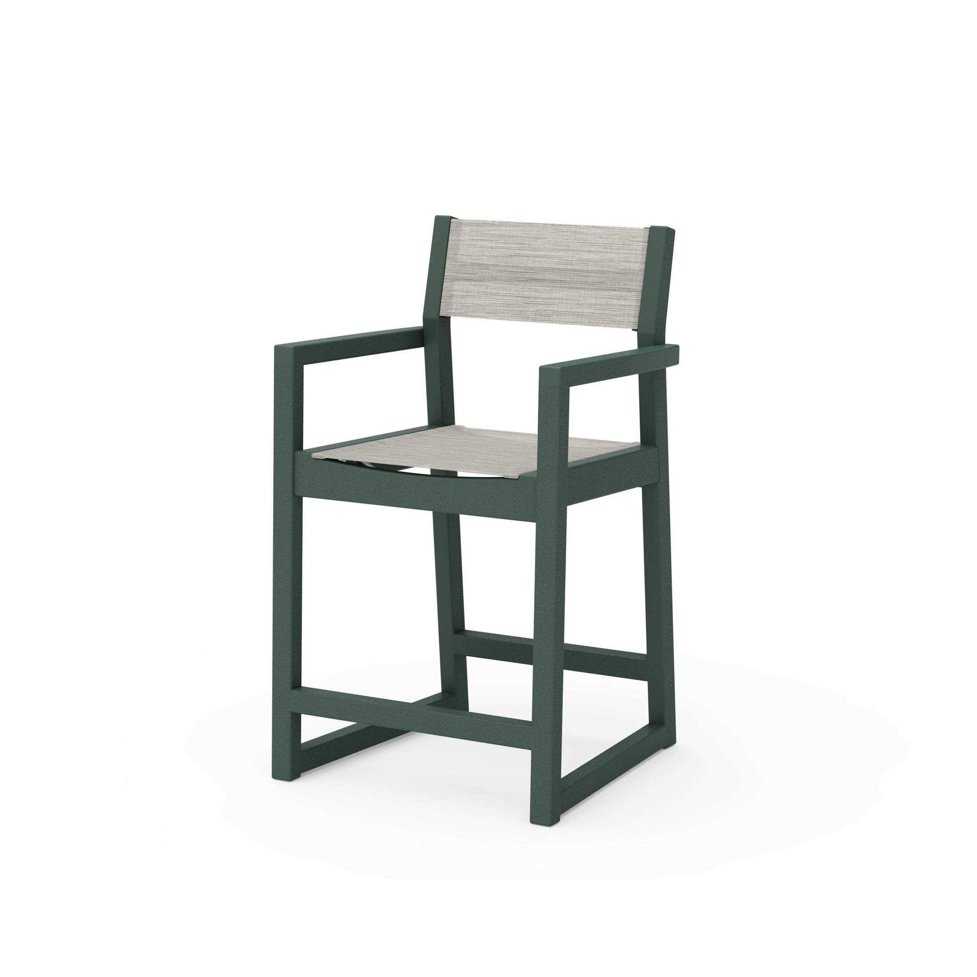 POLYWOOD EDGE Sling Counter Arm Chair — Green / Birch Sling