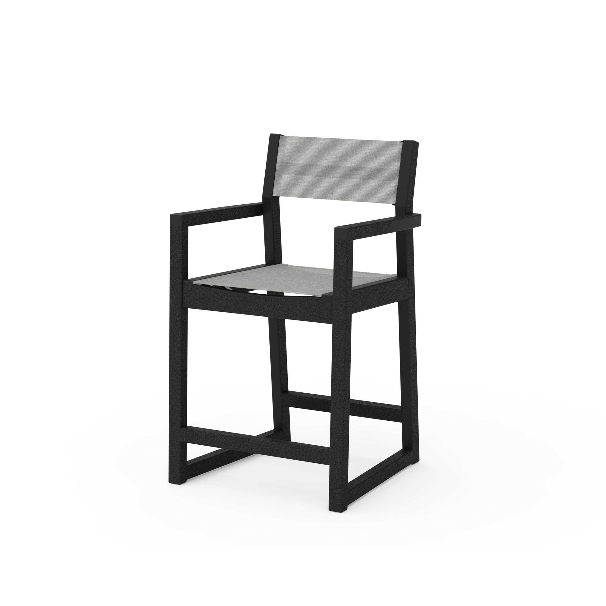 POLYWOOD EDGE Sling Counter Arm Chair — Black / Metallic Sling