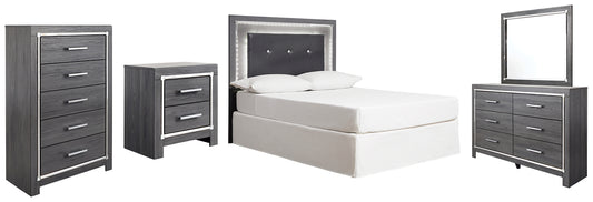 Lodanna Full Upholstered Panel Headboard Bed with Mirrored Dresser, Chest and Nightstand