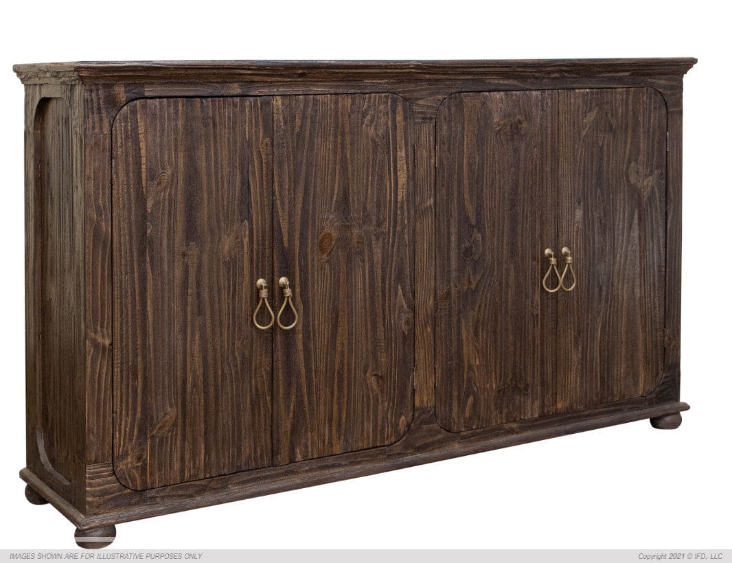 4 Doors Console, Two fixed shelves, Brown finish