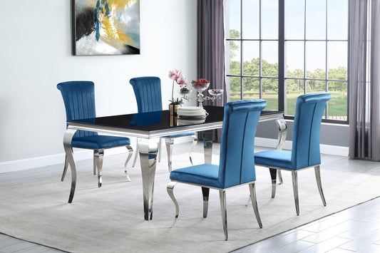Carone 5-piece 81-inch Rectangular Black Glass Dining Set Teal