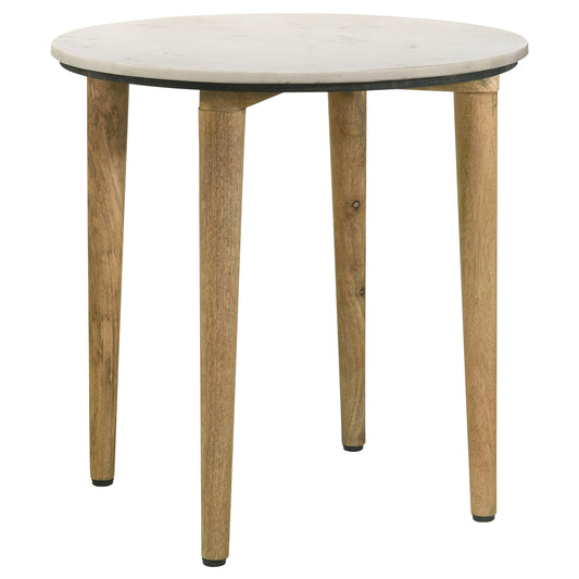 Aldis Round Marble Top End Table White and Natural