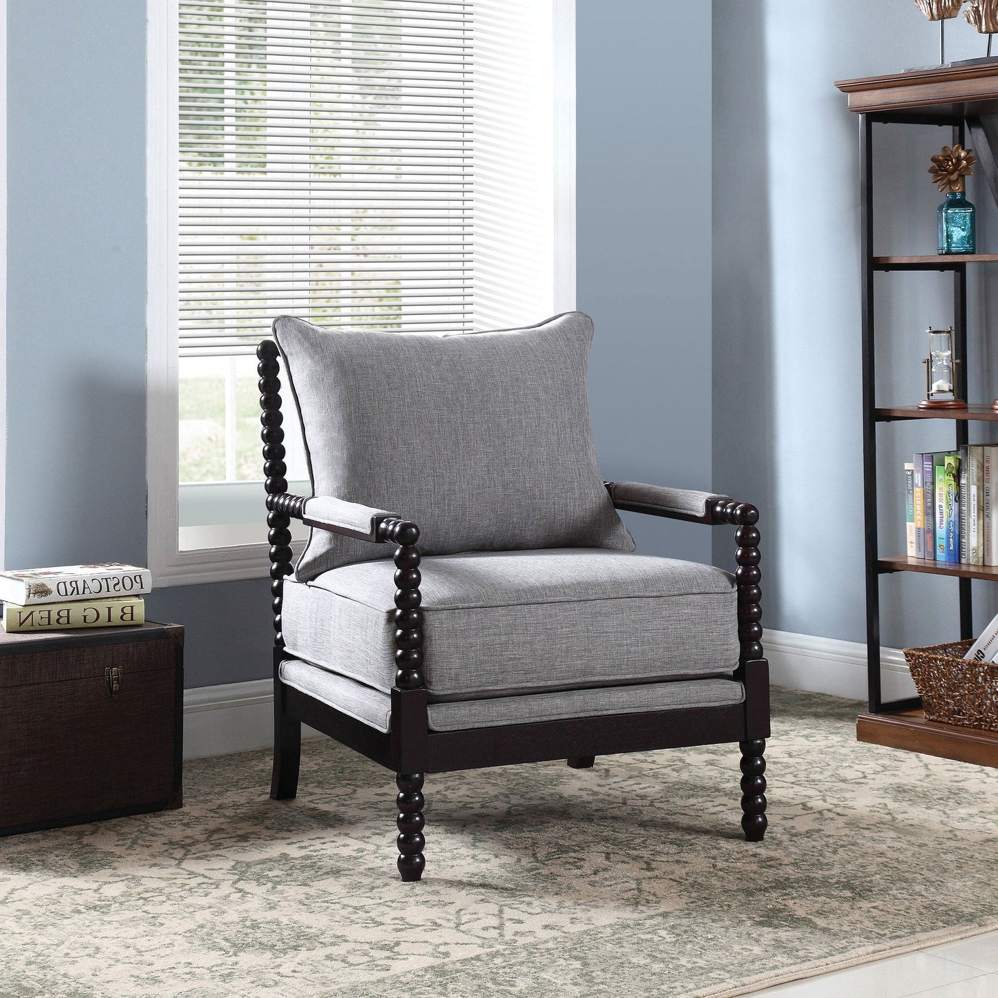 Blanchett Upholstered Bobbin Accent Chair Grey and Cappuccino